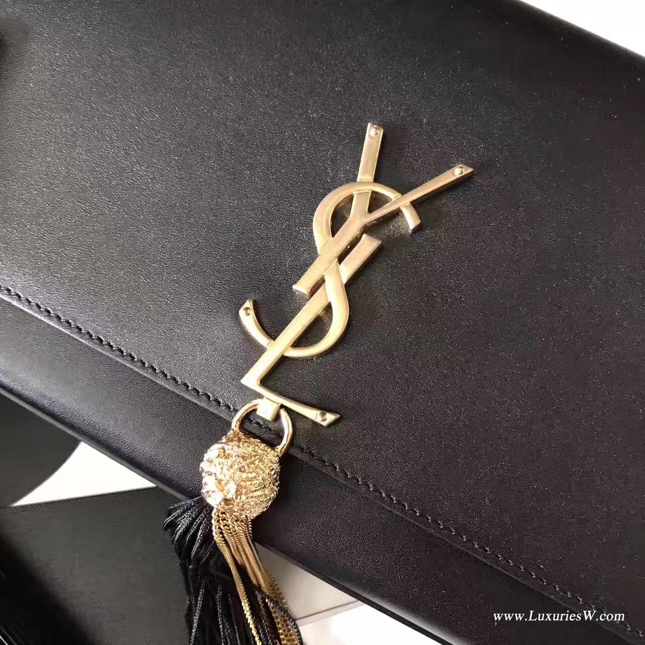 YSL中号KATE MONOGRAM SAINT LAURENT黑色流苏挎包