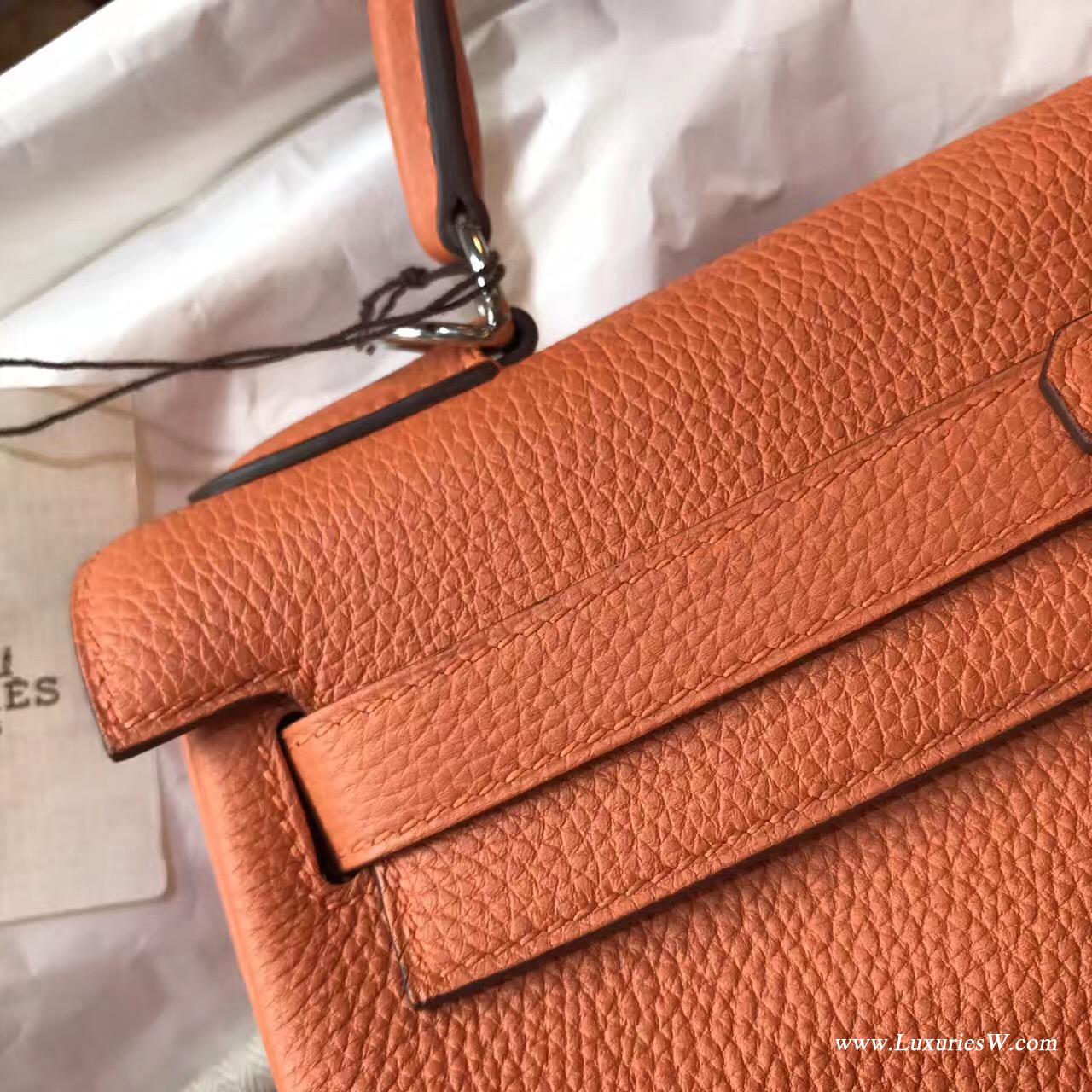 愛馬仕Hermes Kelly 凱莉包 28cm Togo CK93 Orange經典橙银扣