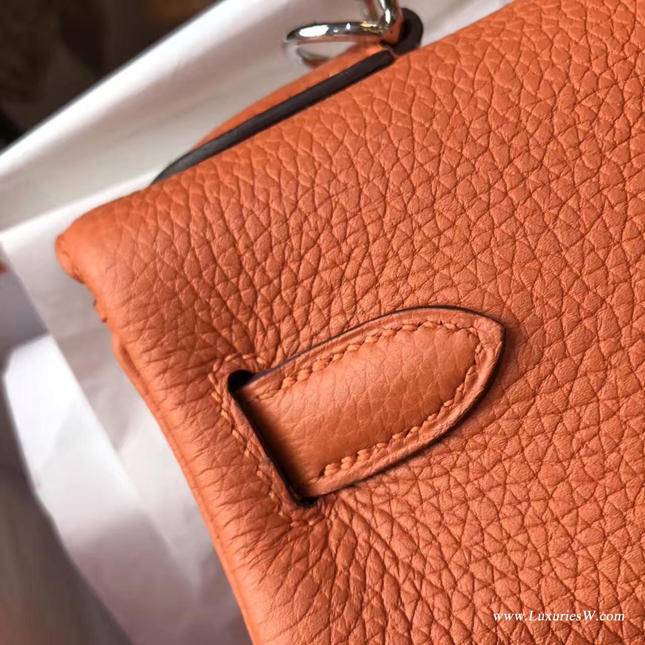 愛馬仕Hermes Kelly 凱莉包 28cm Togo CK93 Orange經典橙银扣