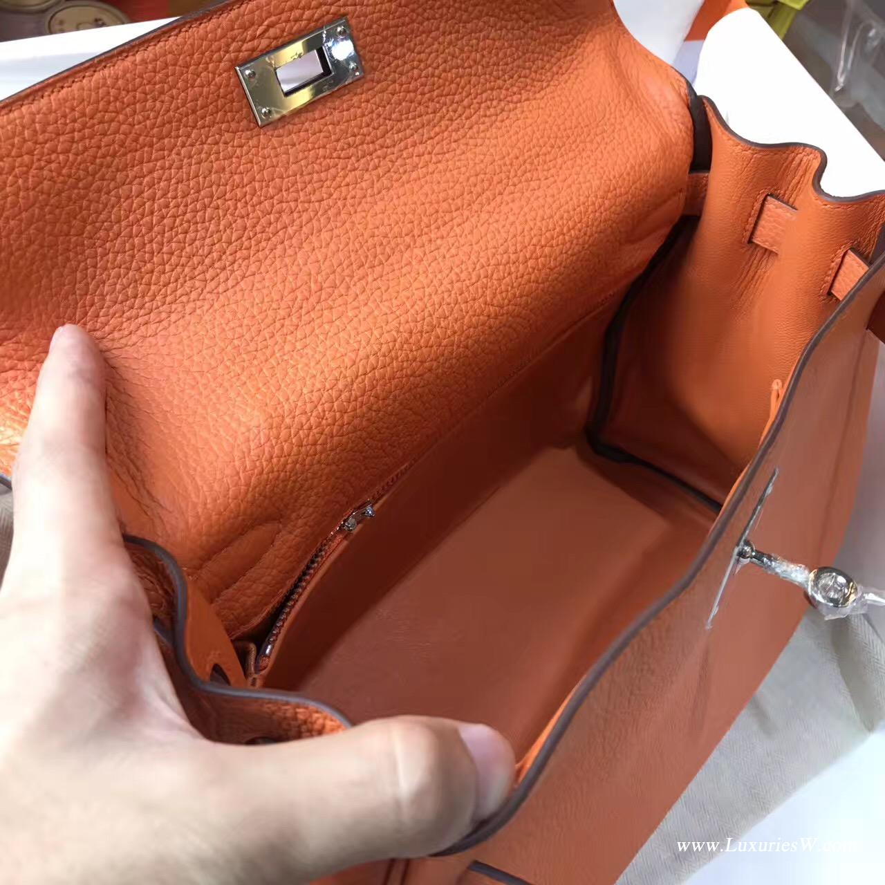 愛馬仕Hermes Kelly 凱莉包 28cm Togo CK93 Orange經典橙银扣