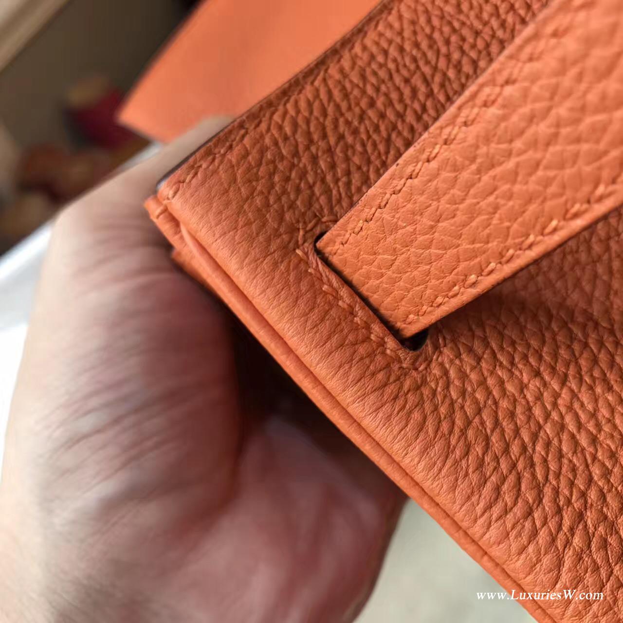 愛馬仕Hermes Kelly 凱莉包 28cm Togo CK93 Orange經典橙银扣