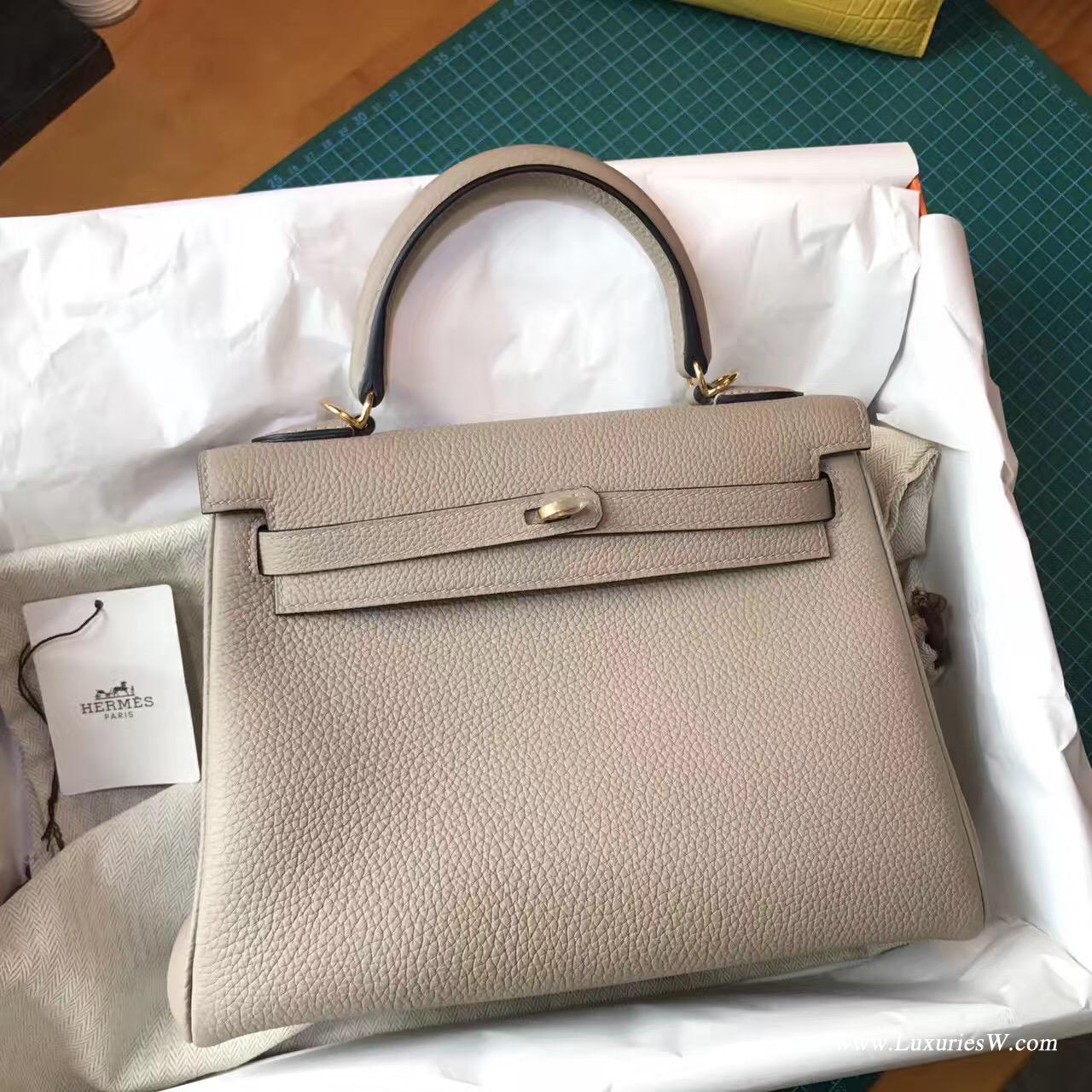 愛馬仕凱莉包Hermes Kelly 25cm togo 斑鳩灰CK81 Gris Tourterelle 金扣