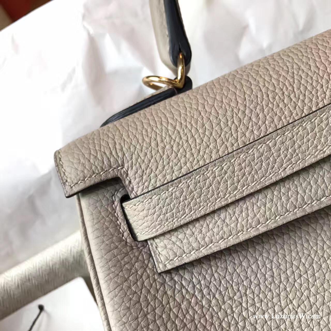 愛馬仕凱莉包Hermes Kelly 25cm togo 斑鳩灰CK81 Gris Tourterelle 金扣