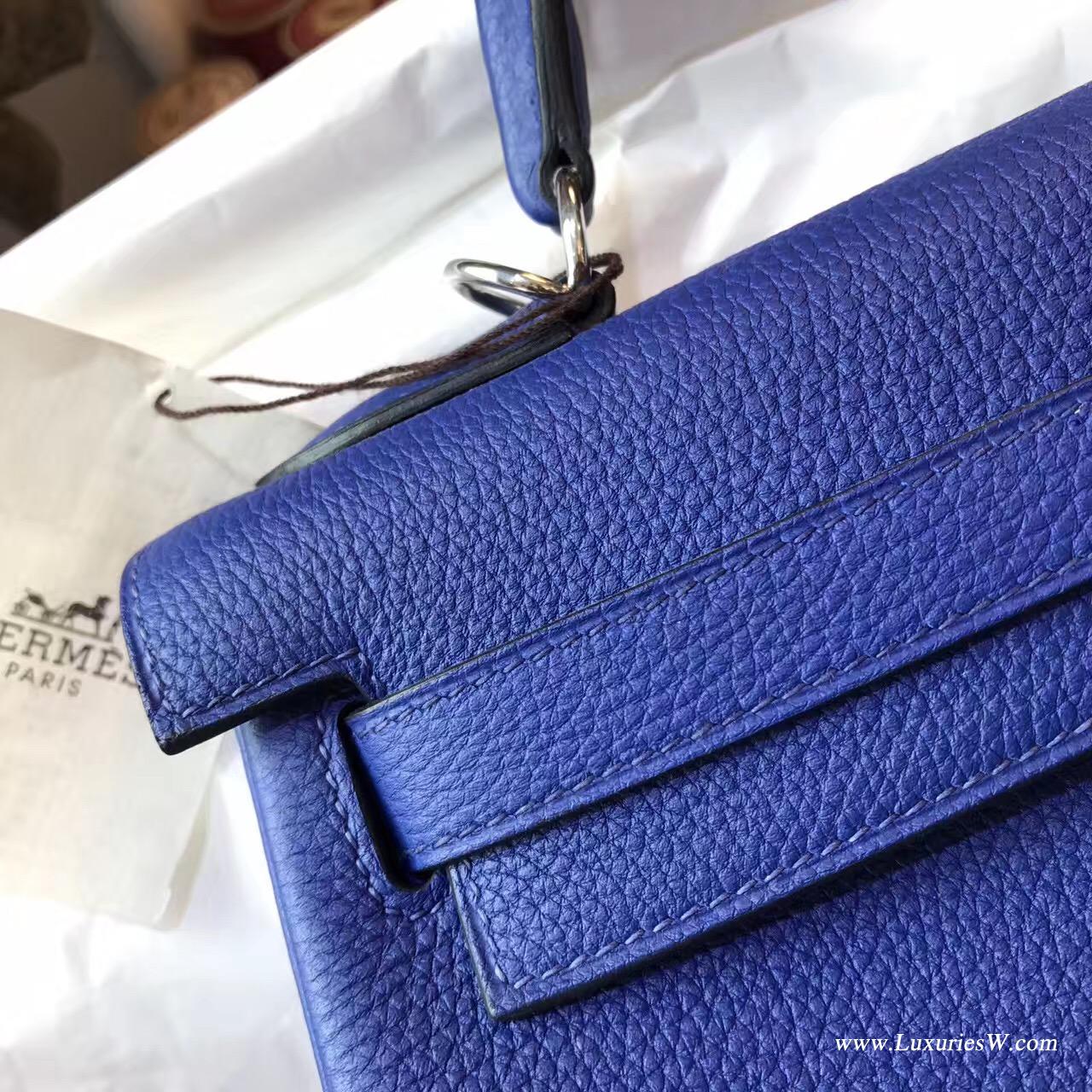 愛馬仕凱莉包Hermes Kelly 32cm Togo 7T Blue Electric電光藍银扣