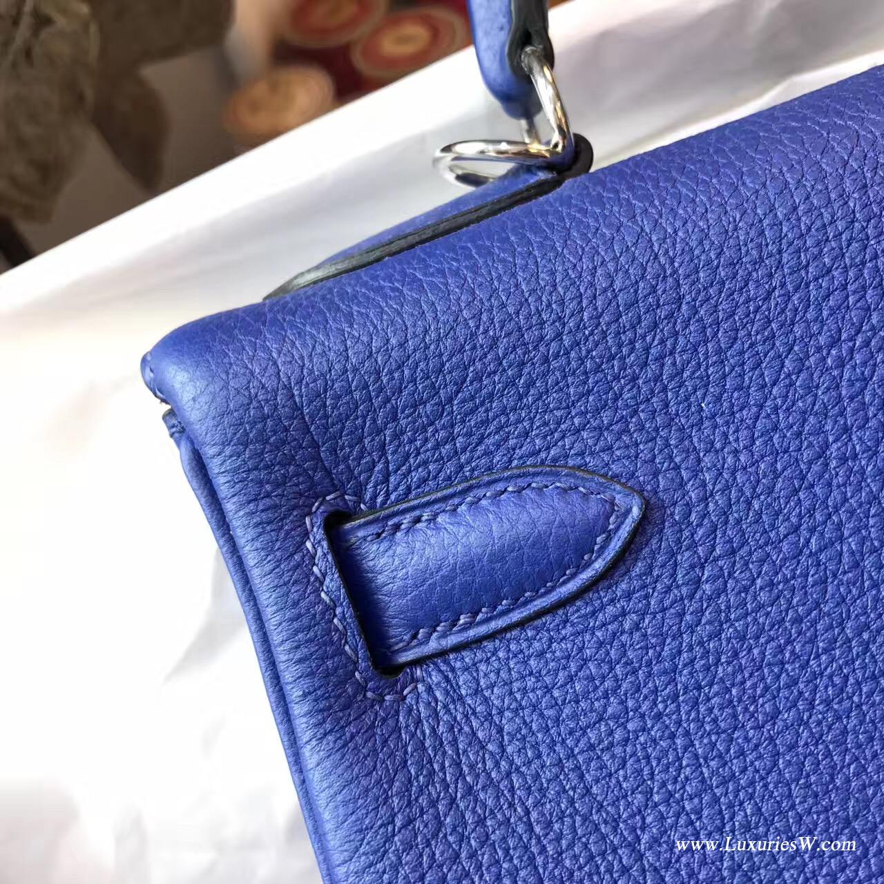 愛馬仕凱莉包Hermes Kelly 32cm Togo 7T Blue Electric電光藍银扣