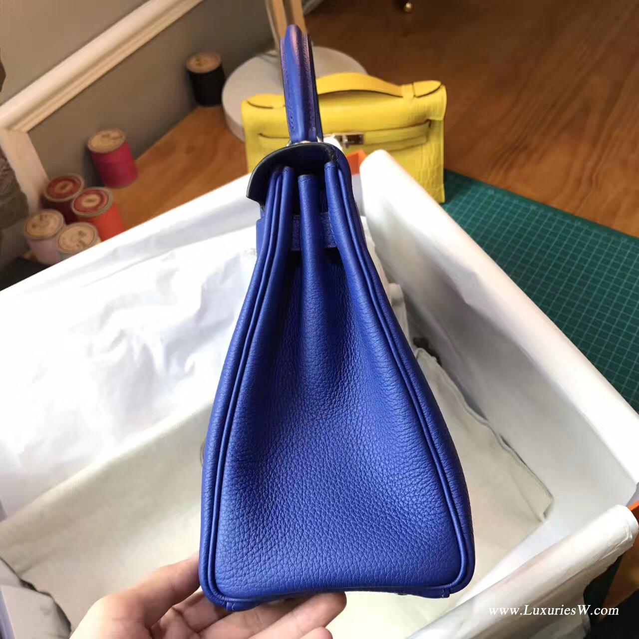 愛馬仕凱莉包Hermes Kelly 32cm Togo 7T Blue Electric電光藍银扣