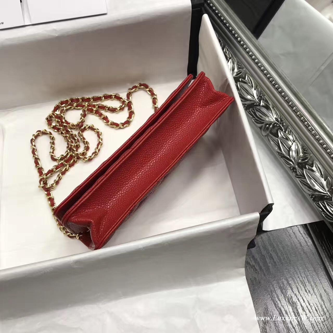 Wallet On Chain鱼子酱经典款红色 金色五金19cm