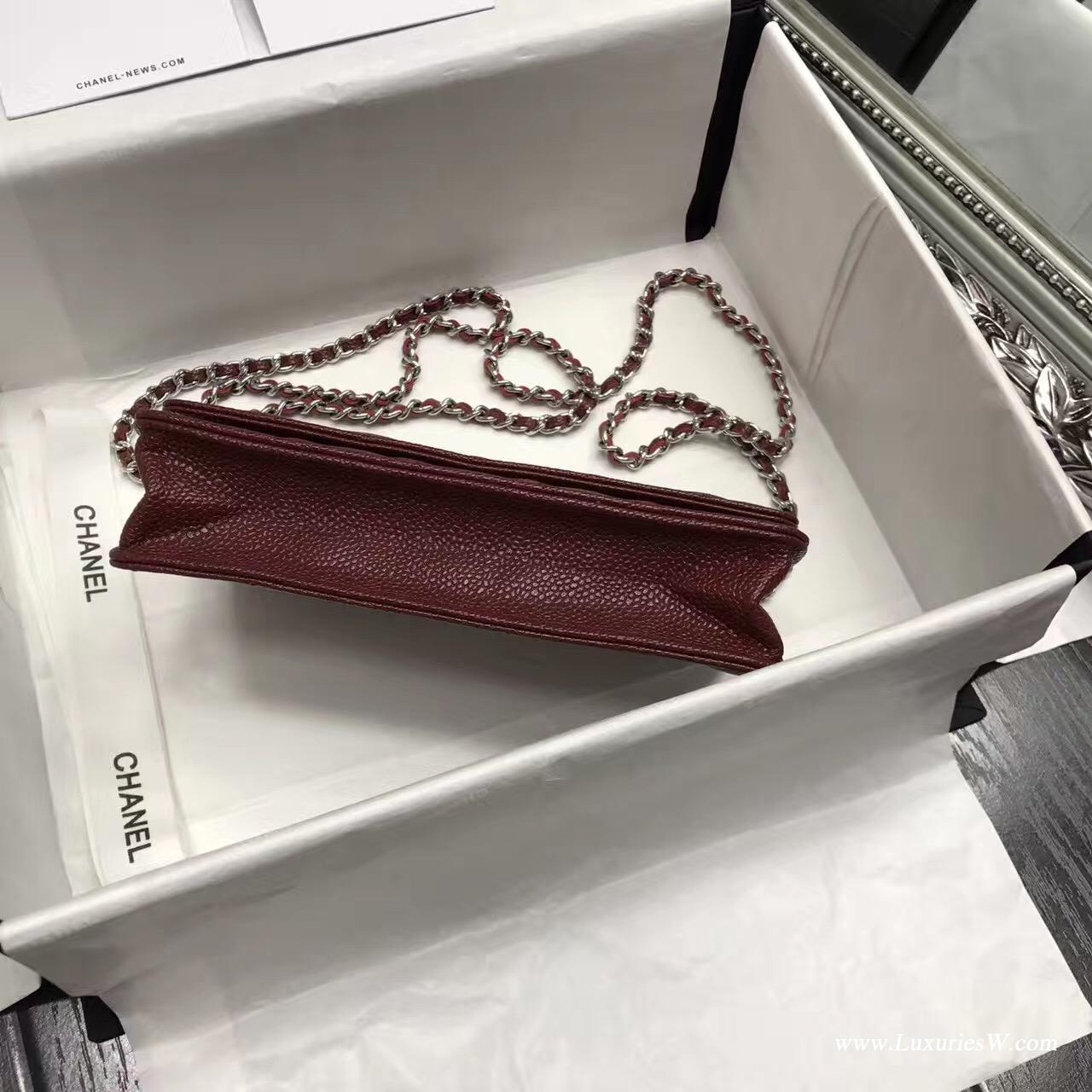 Wallet On Chain鱼子酱经典款酒红色 银色五金