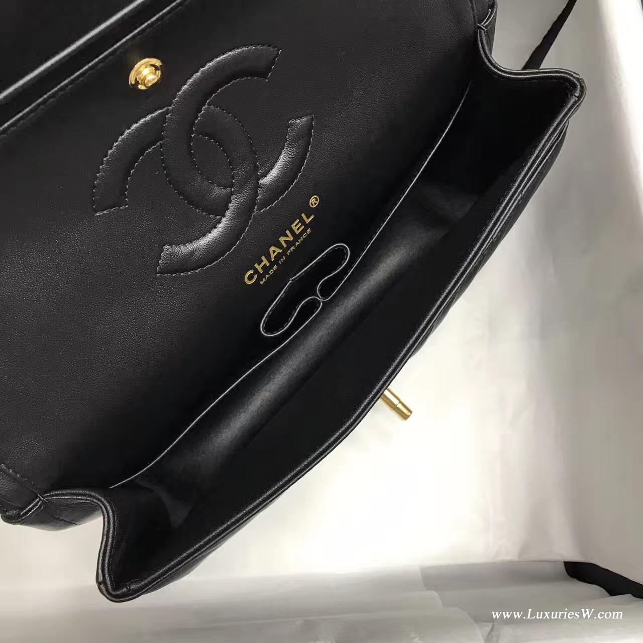 小香Classic Flap Bag黑色V型 A01112 口蓋包小羊皮金色金屬
