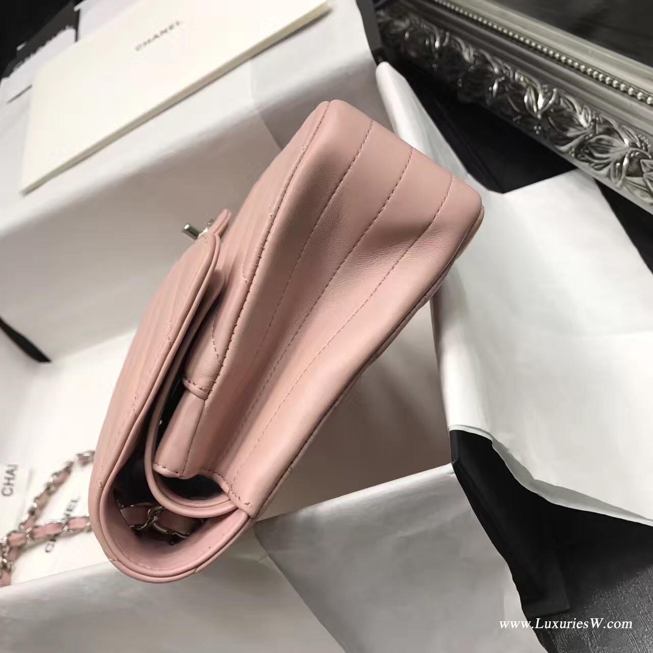 Classic Flap bag A01112菱格鏈條口蓋包V型粉色 小羊皮銀色金屬