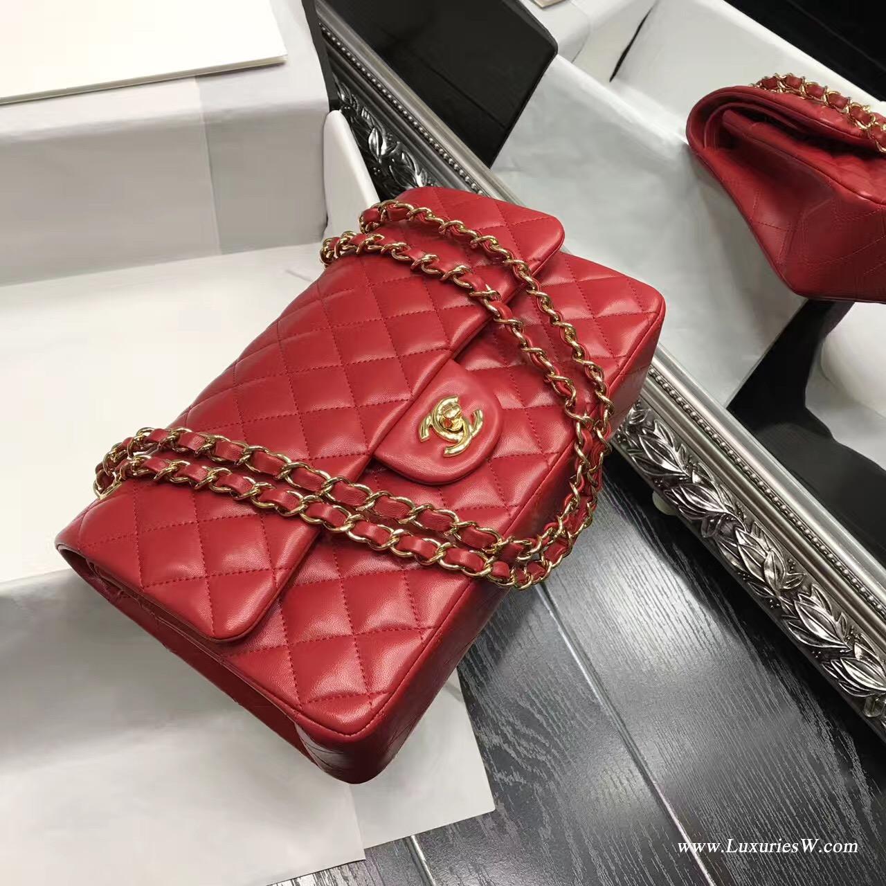 Classic Flap bag A01112菱格鏈條經典口蓋包小羊皮金色紅色