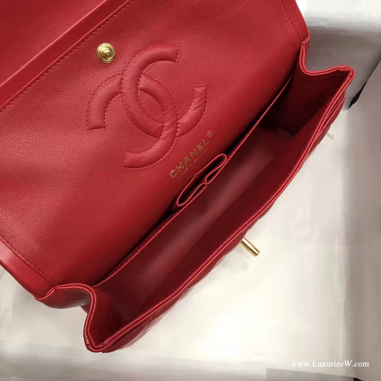 Classic Flap bag A01112菱格鏈條經典口蓋包小羊皮金色紅色