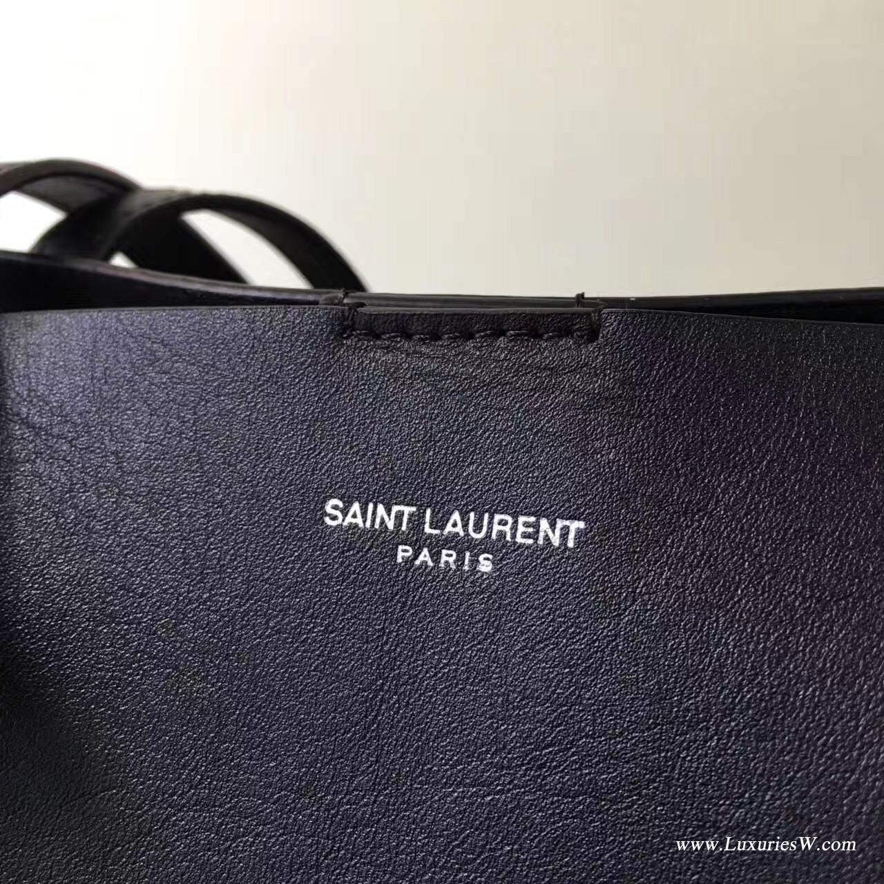 YSL大號黑色真皮流蘇SAINT LAURENT手提購物袋