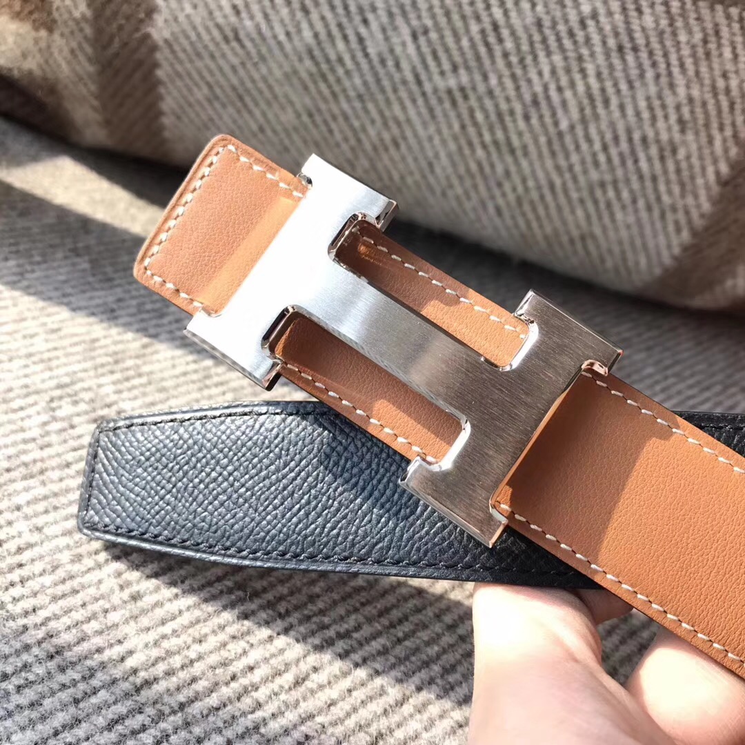 Hermes皮帶H扣 belt epsom黑色/金棕色腰帶 75～115歐碼