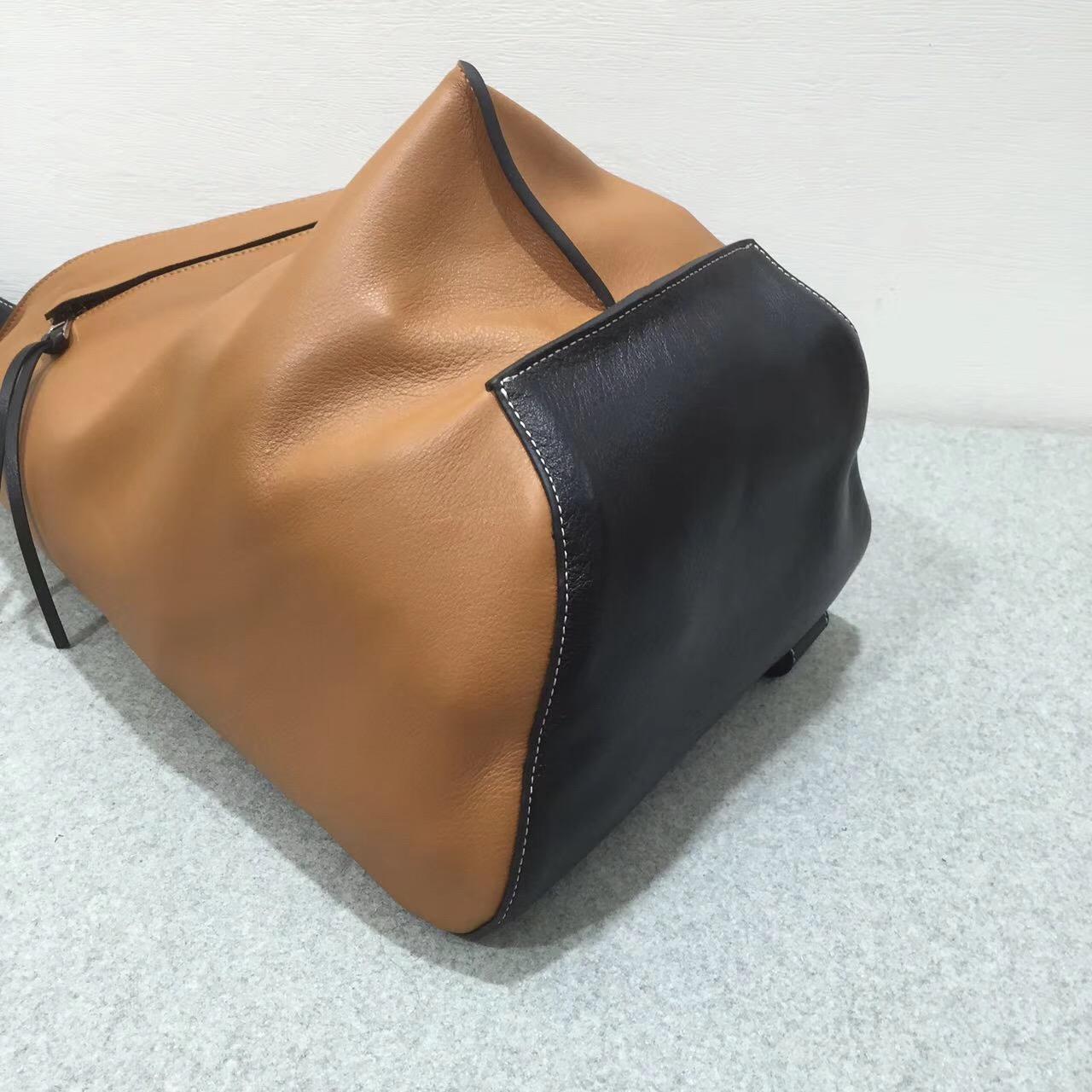 loewe羅意威 Anton Backpack 棕色新拼色小號小牛皮拼接，内里牛皮