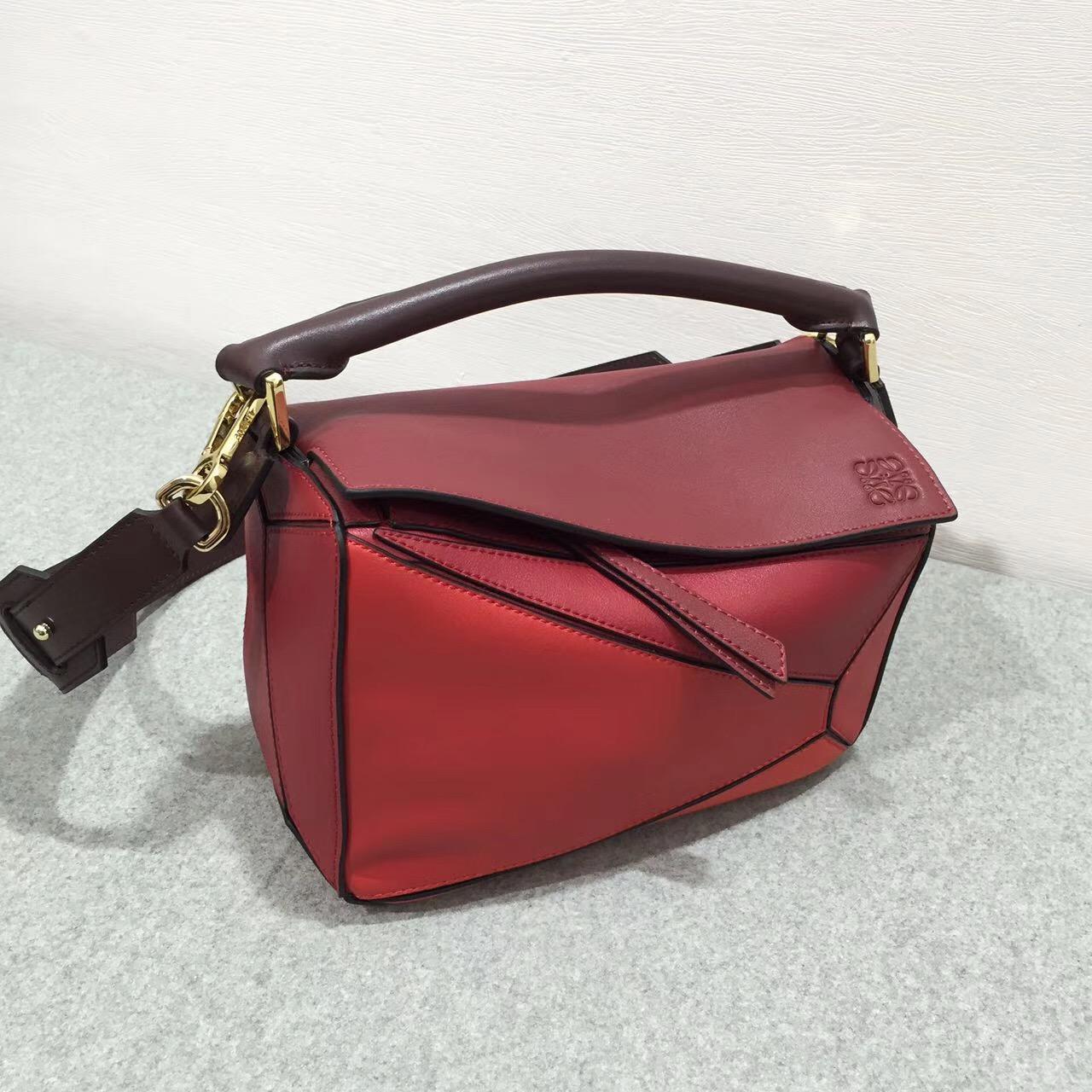 loewe羅意威小牛皮 Puzzle Bag 小號Red Multitone 暗紅色