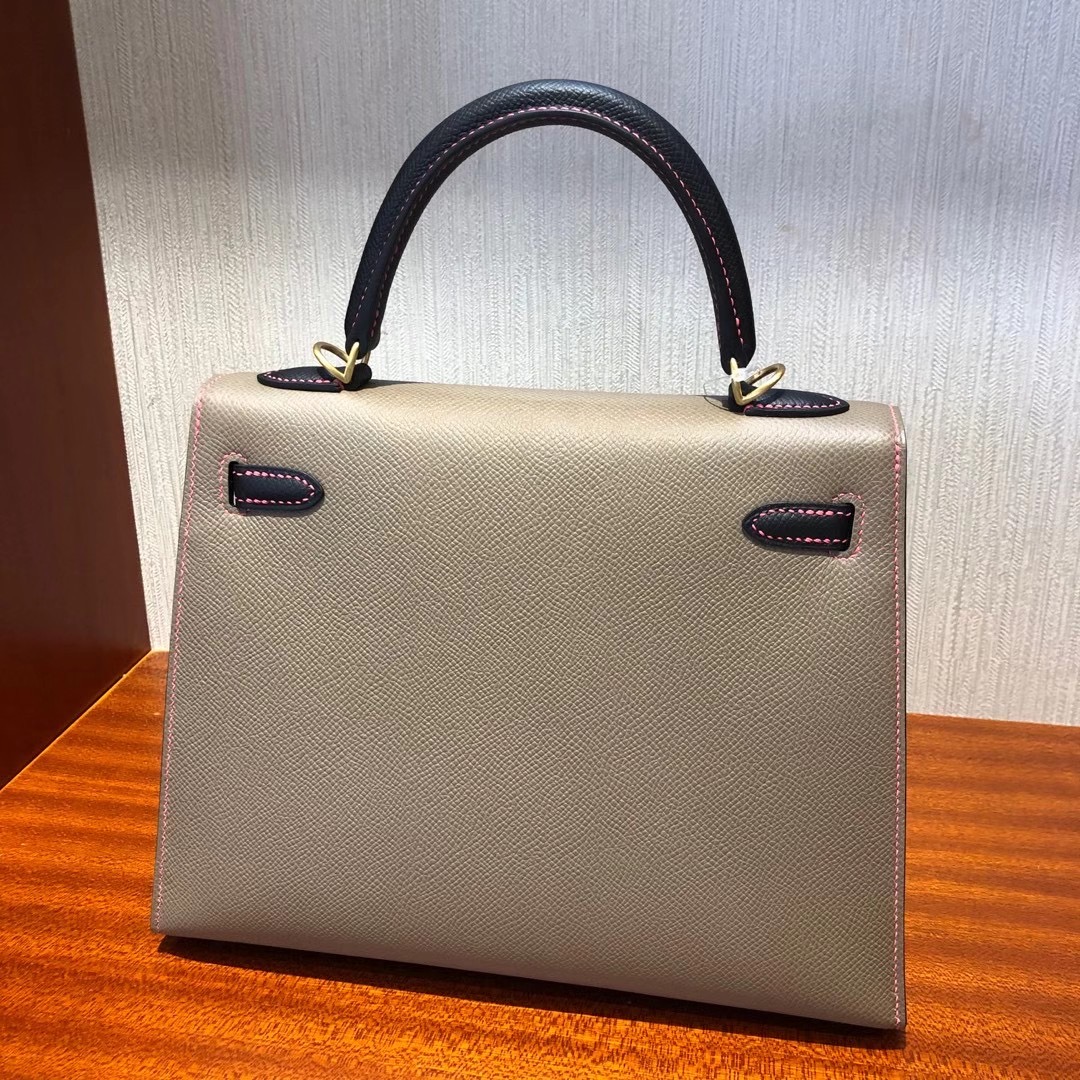 Hermes Kelly 25cm M8瀝青灰拼 黑色 8W新唇膏粉 拉絲金扣馬蹄印