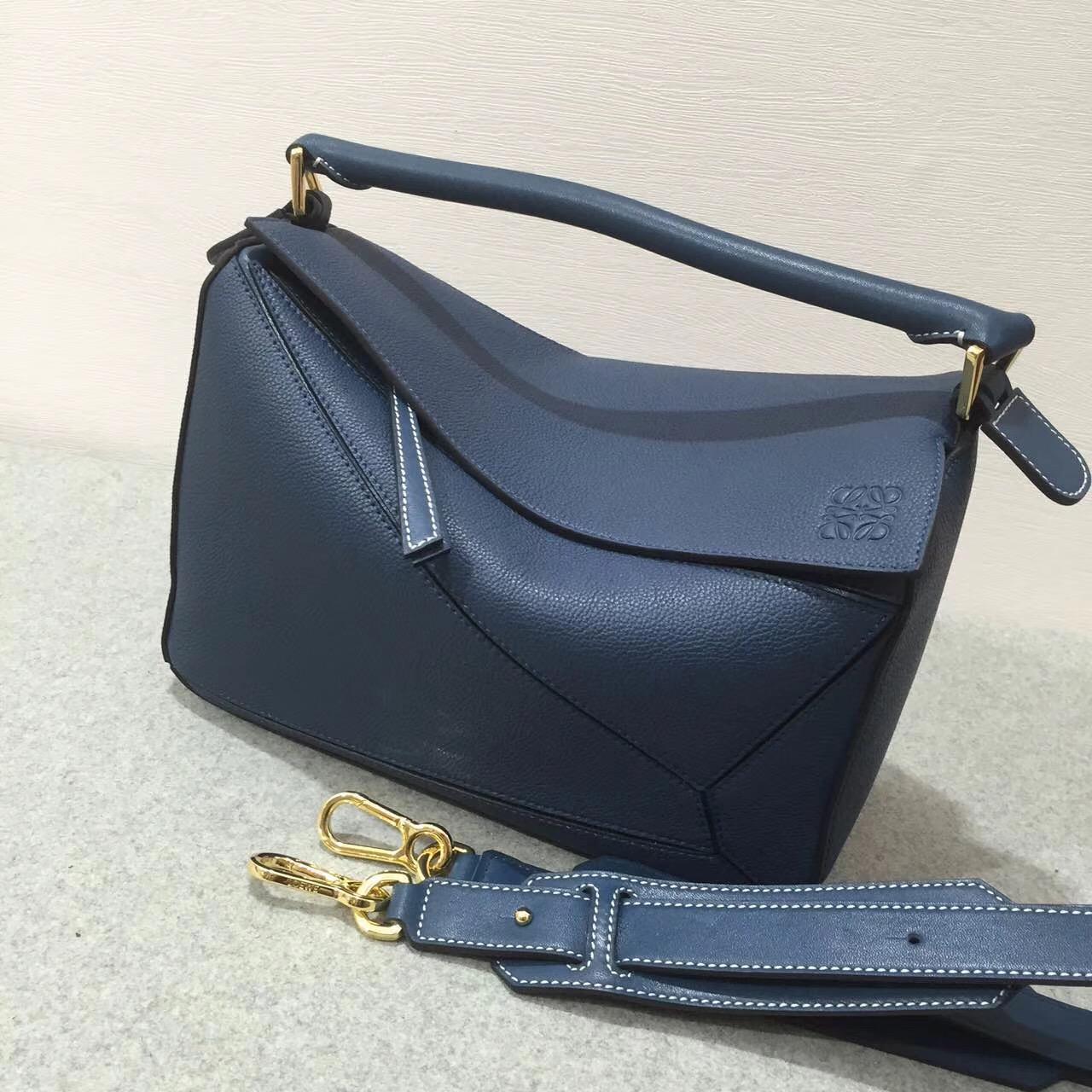 羅意威Loewe 中號 Puzzle Bag 靛蓝色 Soft Grained Calf/Calf