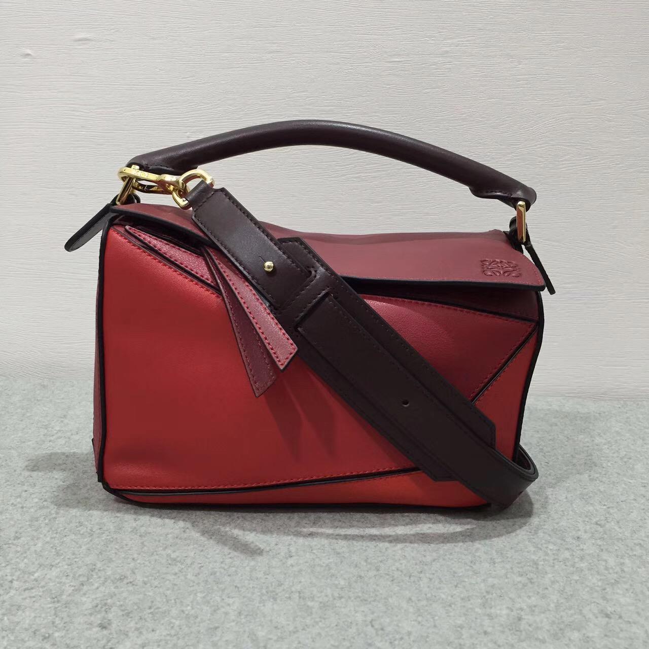 loewe羅意威小牛皮 Puzzle Bag 小號Red Multitone 暗紅色