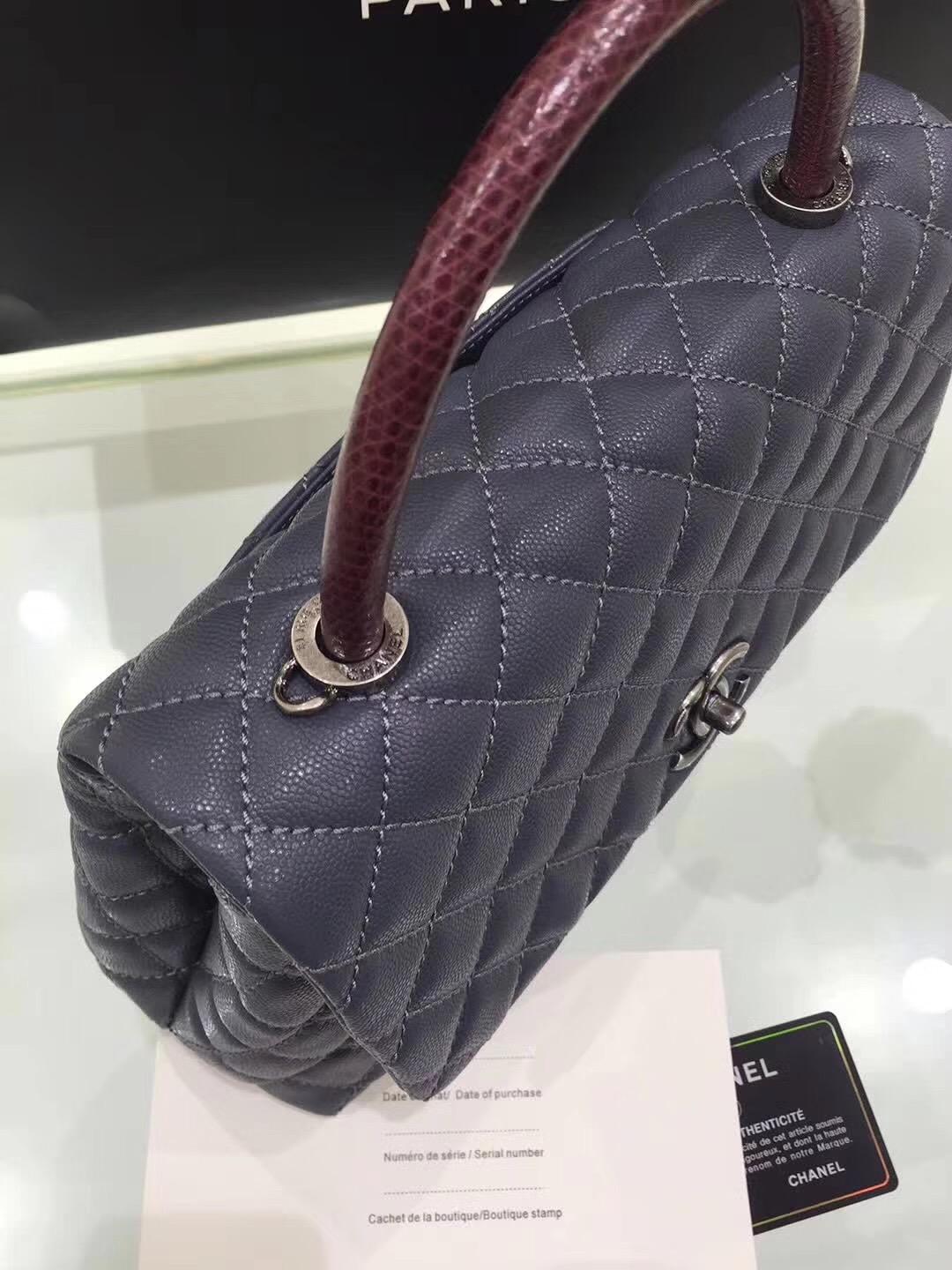 小香 coco handle bag復古手提包 中號28cm 藍色蜥蜴皮手柄手袋
