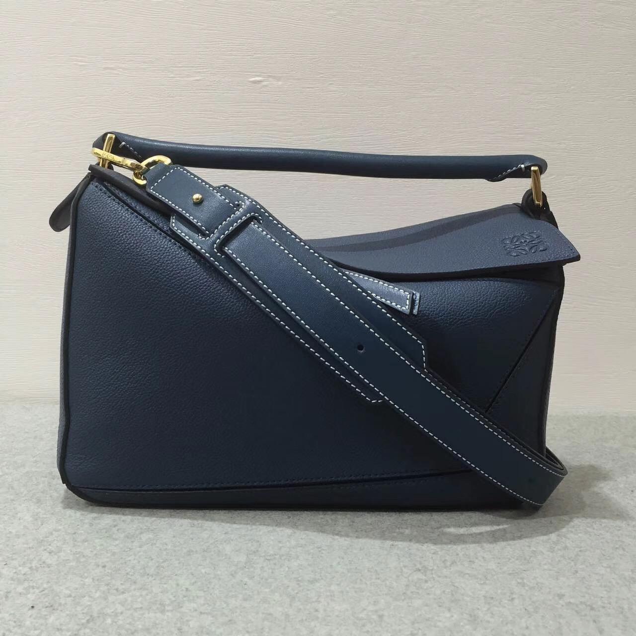 羅意威Loewe 中號 Puzzle Bag 靛蓝色 Soft Grained Calf/Calf