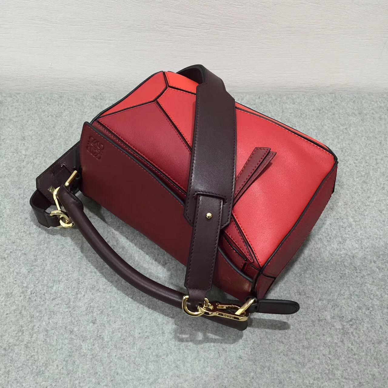 loewe羅意威小牛皮 Puzzle Bag 小號Red Multitone 暗紅色