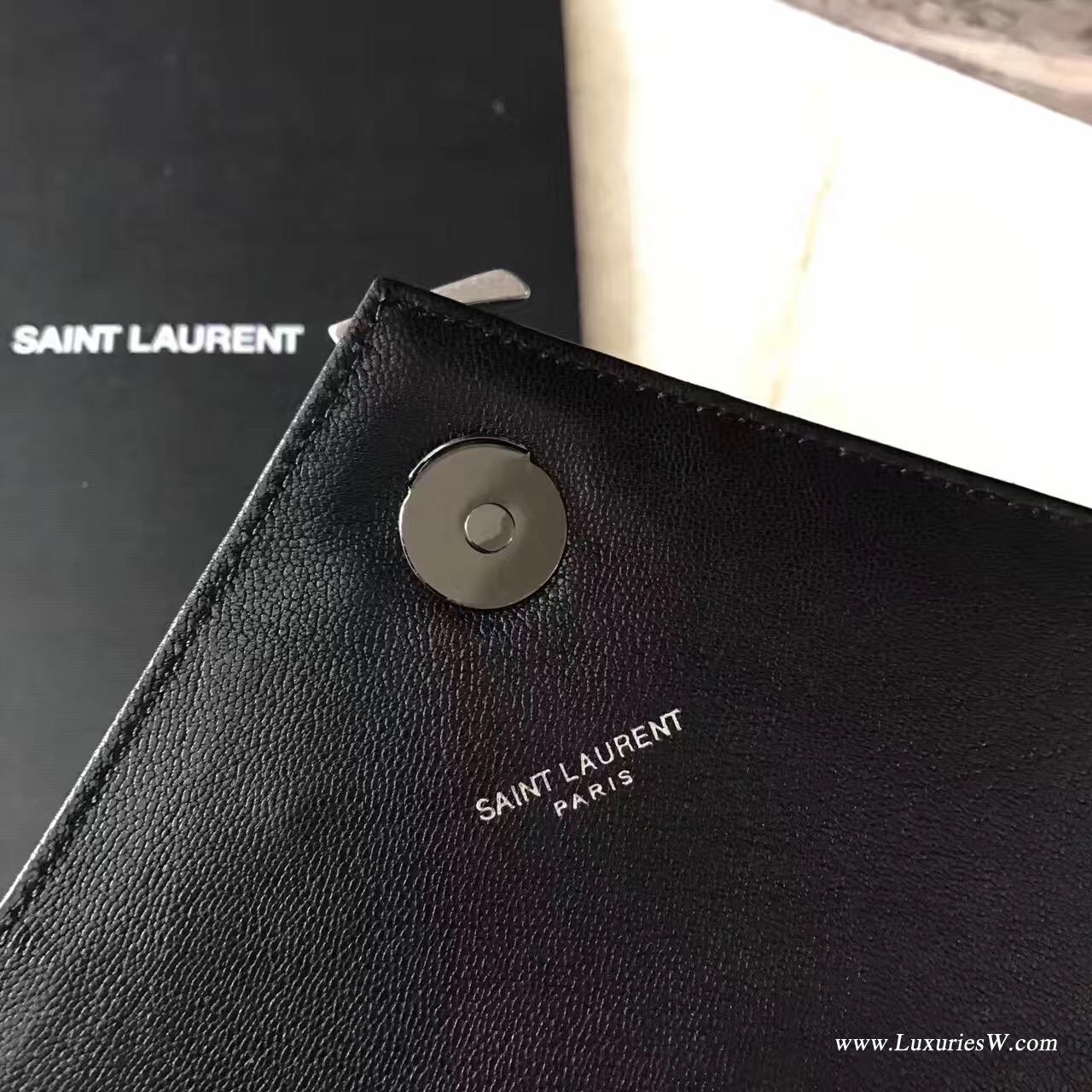 YSL聖羅蘭 經典SAINT LAURENT黑色真皮 金屬鏈手提包