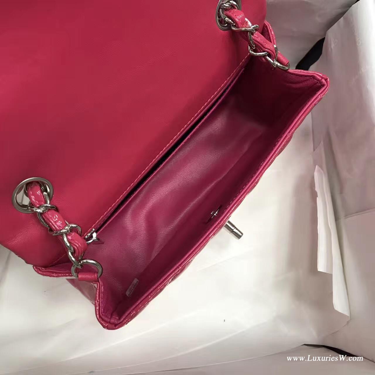 小香包 Mini Classic Flap bag粉紅色小牛漆皮菱格鏈條 口蓋包