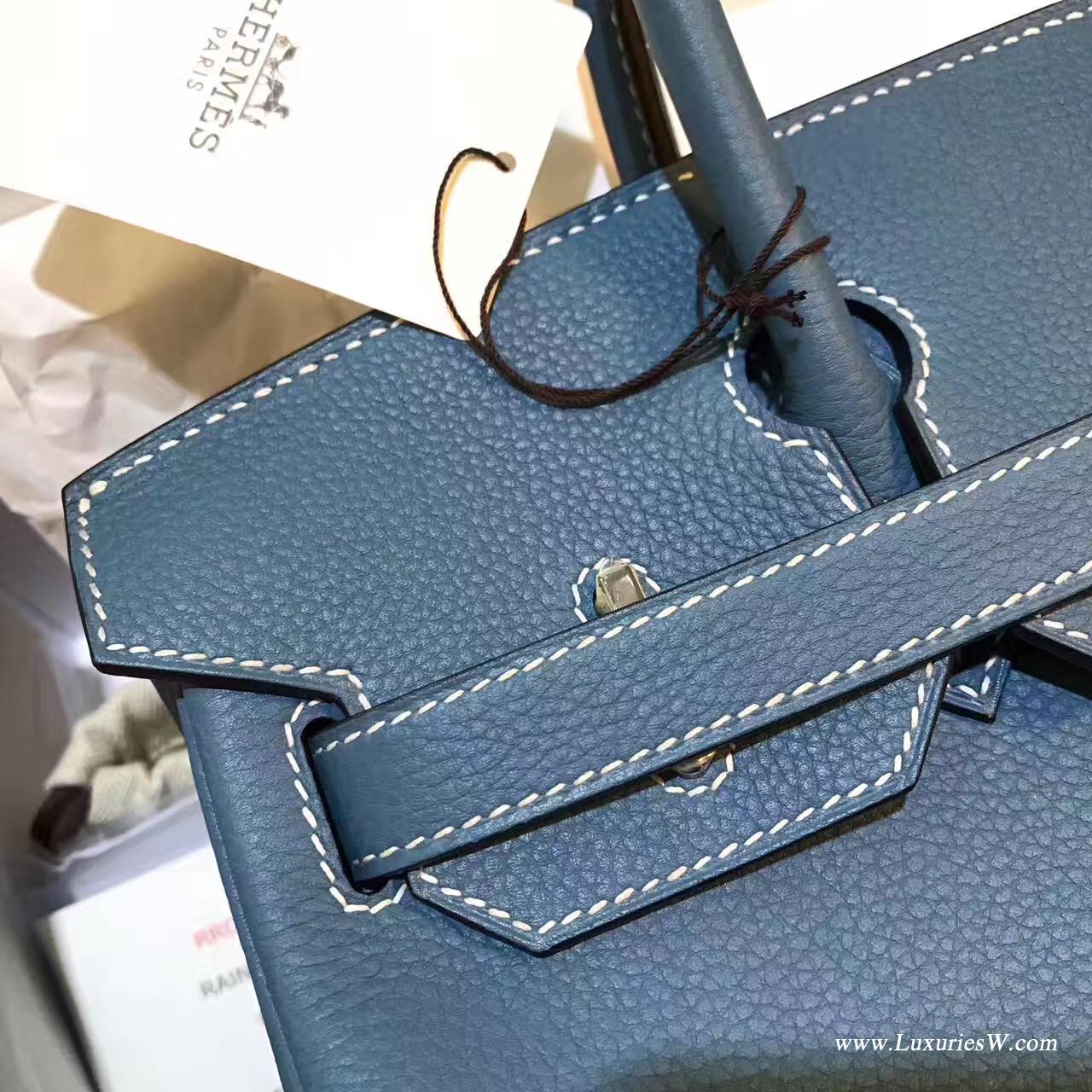 愛馬仕Hermes Birkin 30 togo CK75 Blue Jean牛仔藍白色線