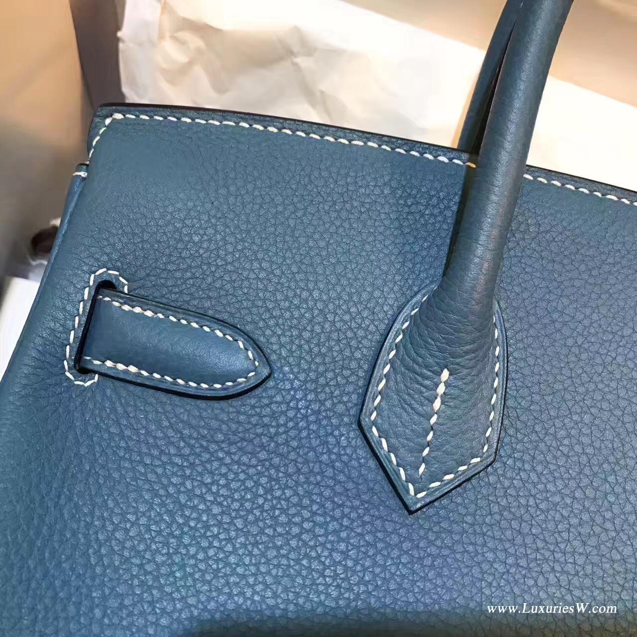 愛馬仕Hermes Birkin 30 togo CK75 Blue Jean牛仔藍白色線