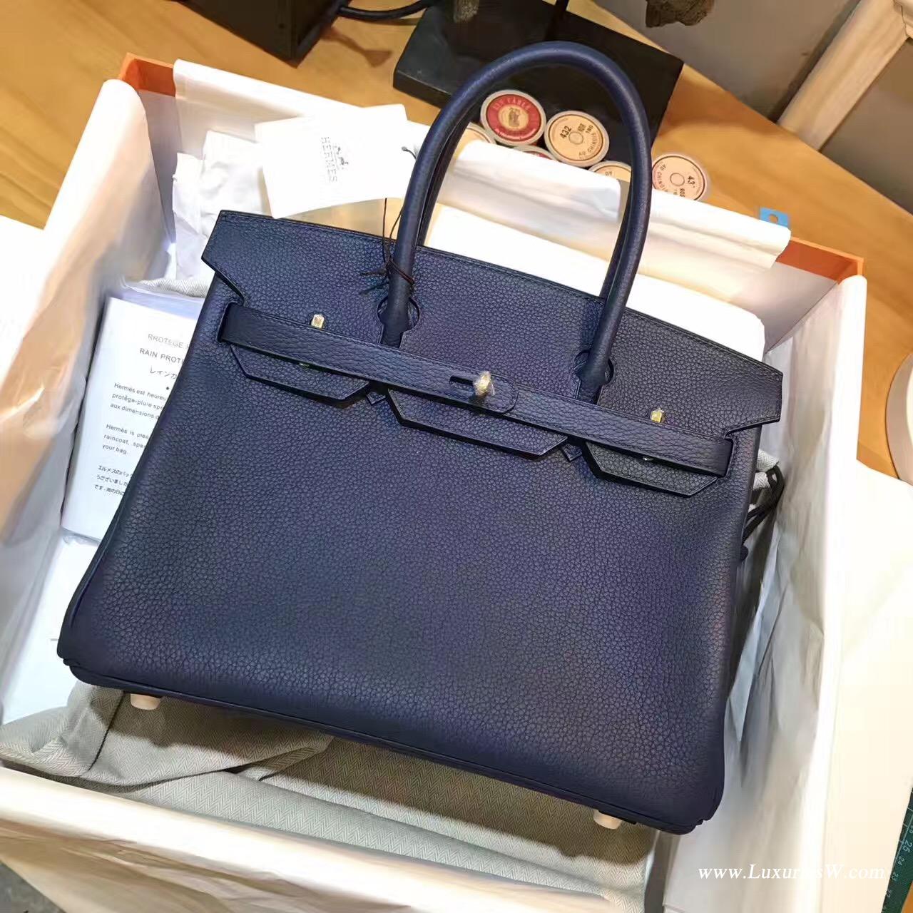 愛馬仕Hermes Birkin 30 togo CK73 Blue Sphir寶石藍金扣