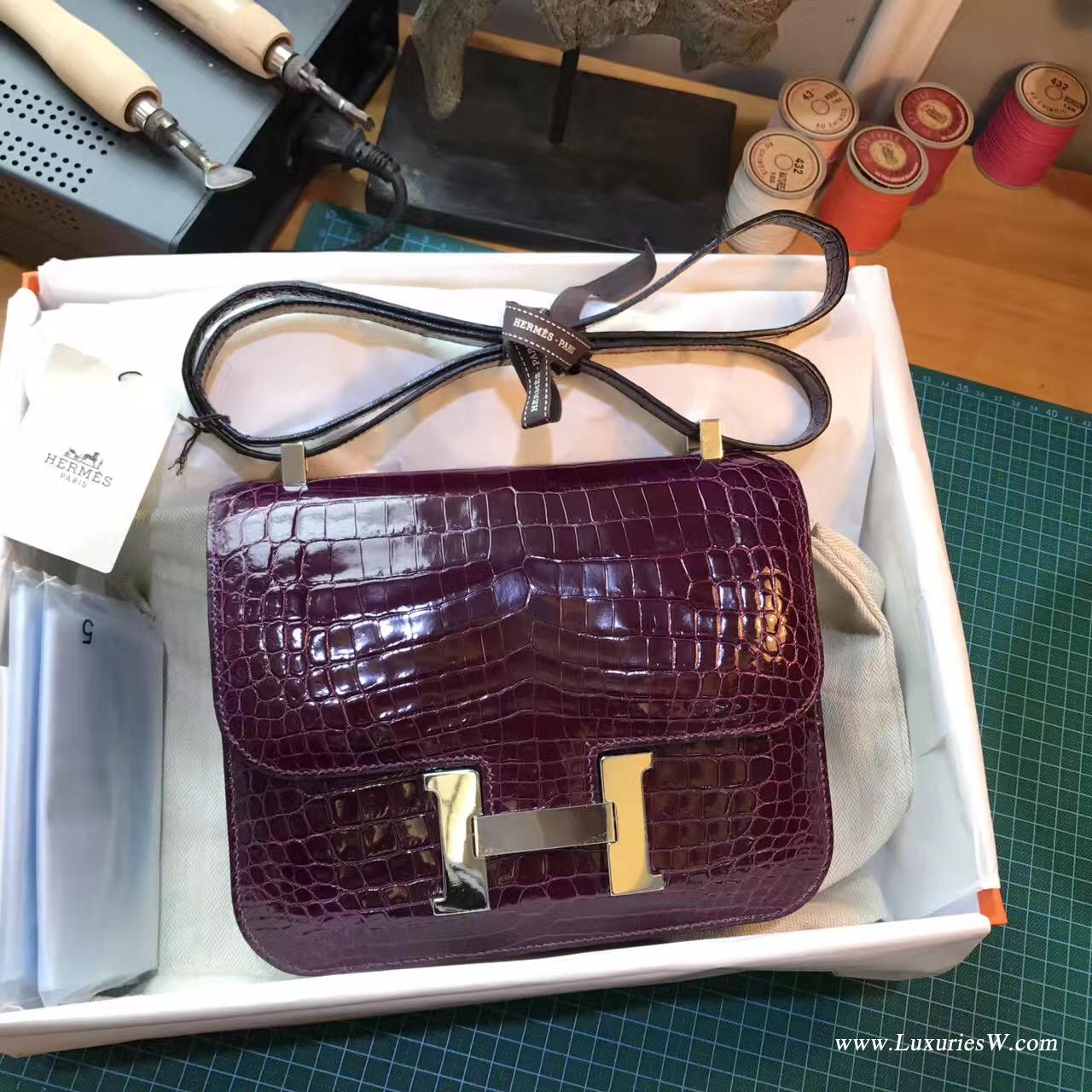 愛馬仕康斯坦斯包（Constance）23 亮面鳄鱼 9G Amethyst 紫水晶紫色