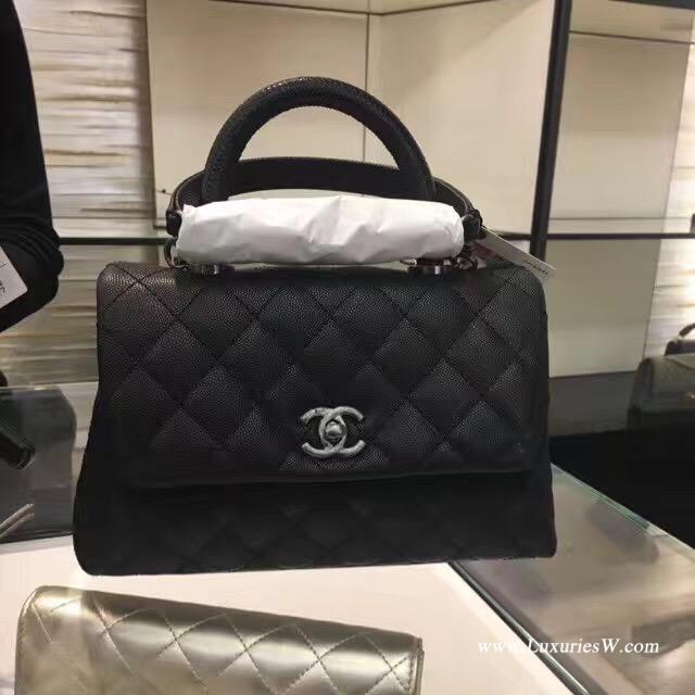 小香復古手提包coco handle bag 中號28cm 黑色蜥蜴皮手柄手袋