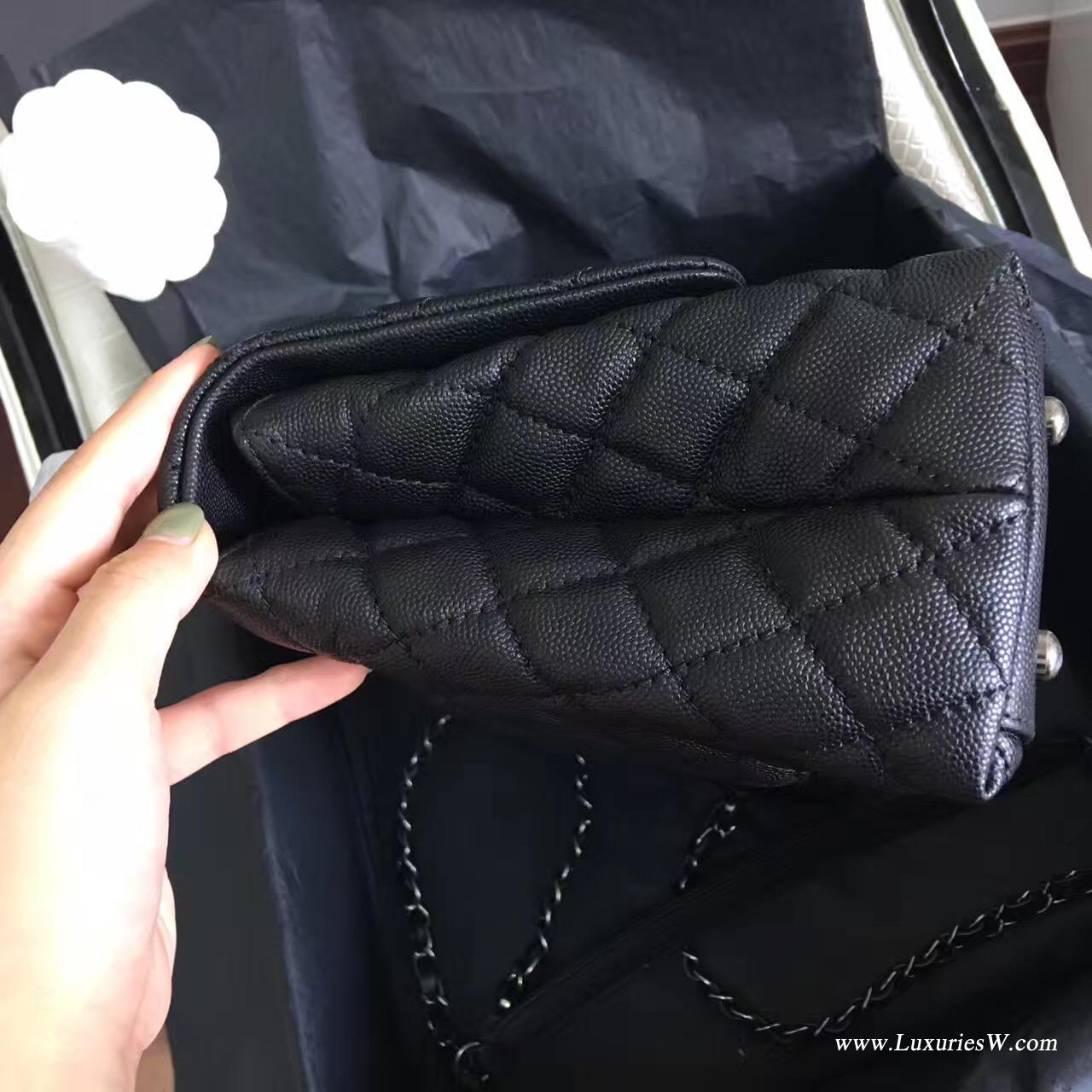 小香復古手提包coco handle bag 中號28cm 黑色蜥蜴皮手柄手袋