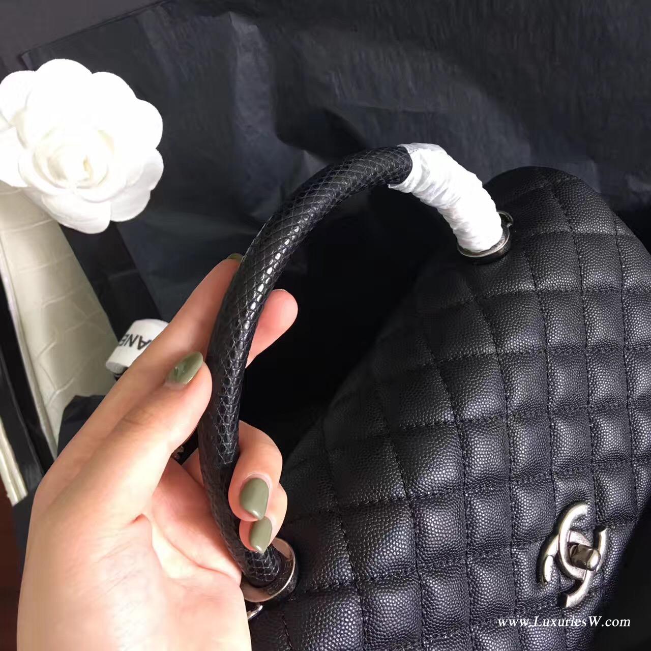 小香復古手提包coco handle bag 中號28cm 黑色蜥蜴皮手柄手袋