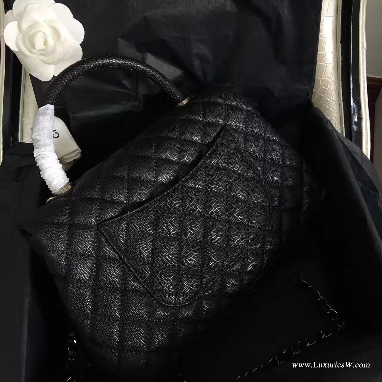 小香復古手提包coco handle bag 中號28cm 黑色蜥蜴皮手柄手袋