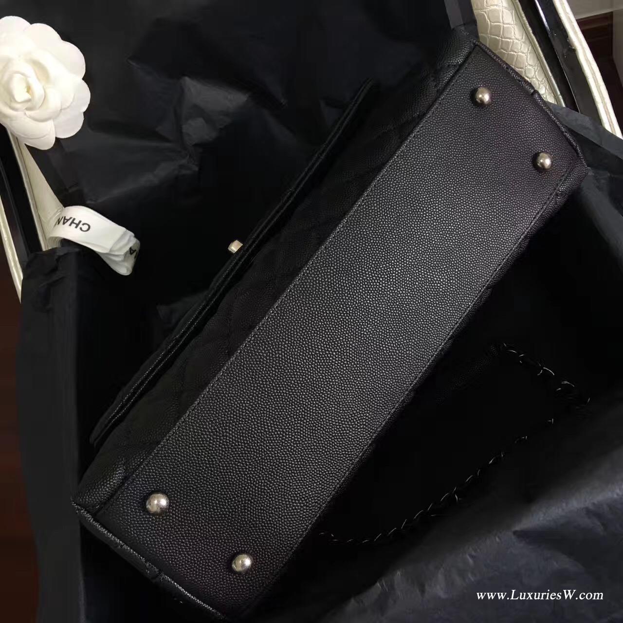 小香復古手提包coco handle bag 中號28cm 黑色蜥蜴皮手柄手袋