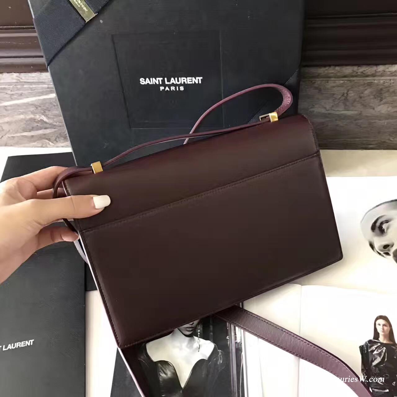 YSL包包 Saint Laurent SMALL DYLAN 酒红色手風琴式皺褶斜挎包