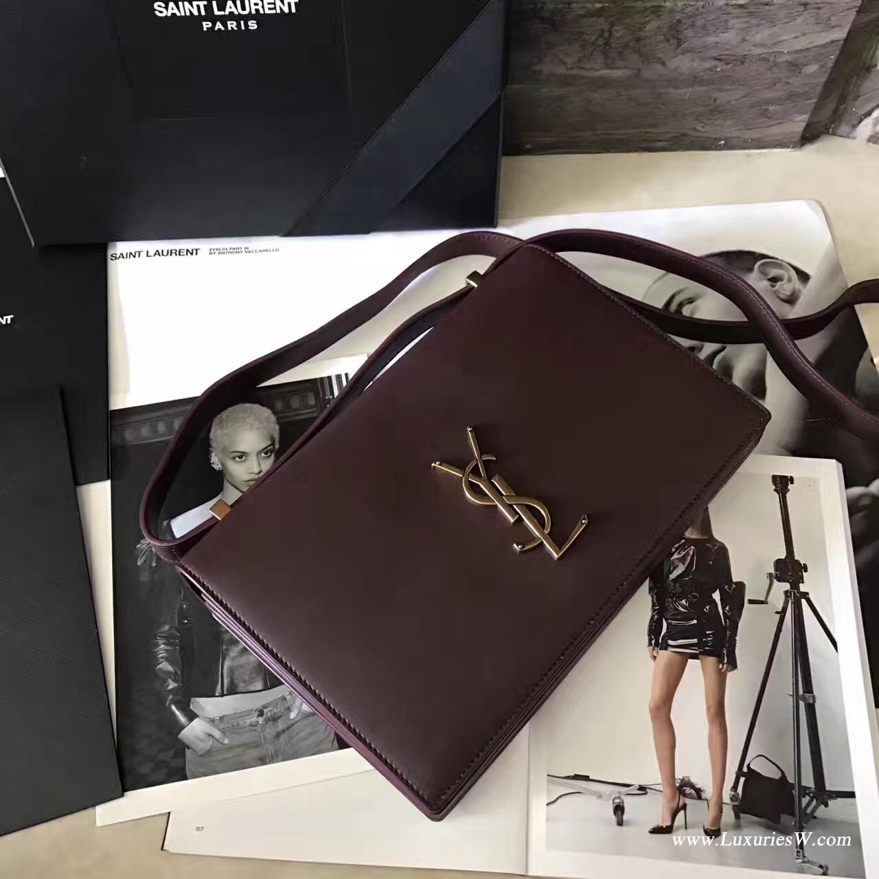 YSL包包 Saint Laurent SMALL DYLAN 酒红色手風琴式皺褶斜挎包