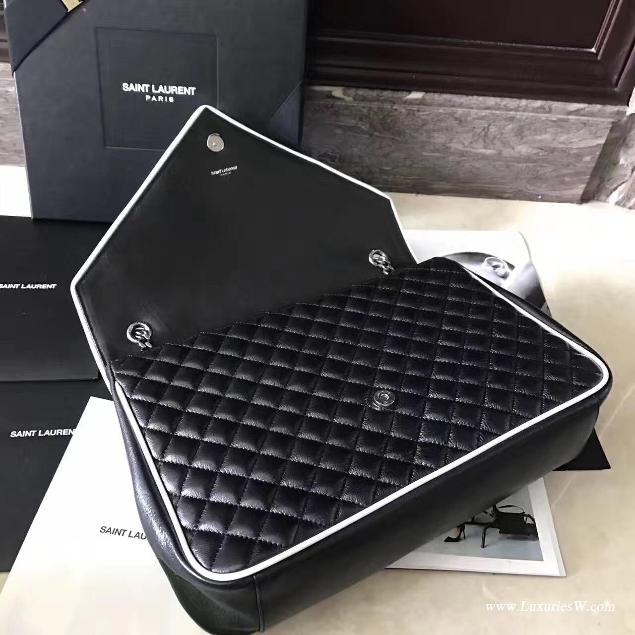 YSL女包 經典大號monograml黑色和白色混合拼接真皮挎包