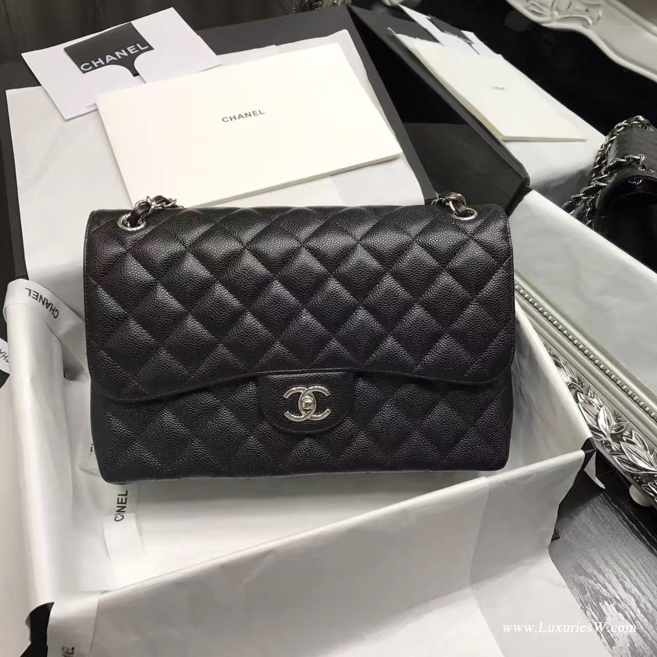 小香Chane Classic Flap bag A58600大號 經典口蓋包 黑色 魚子醬顆粒