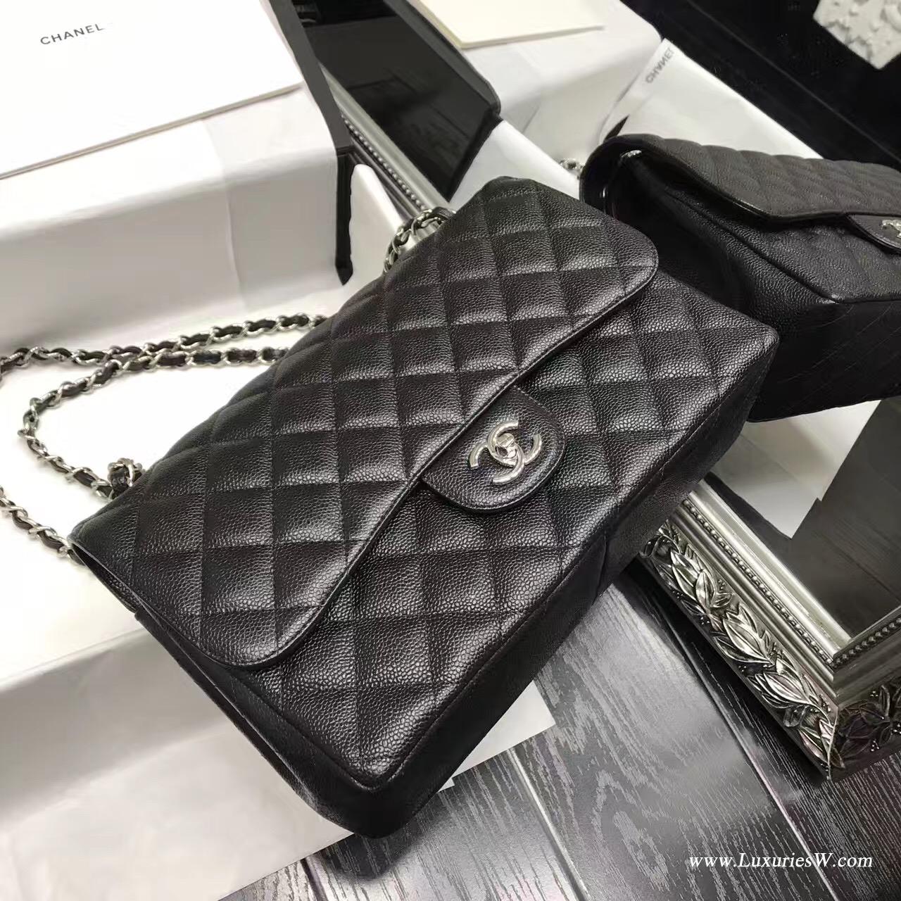 小香Chane Classic Flap bag A58600大號 經典口蓋包 黑色 魚子醬顆粒