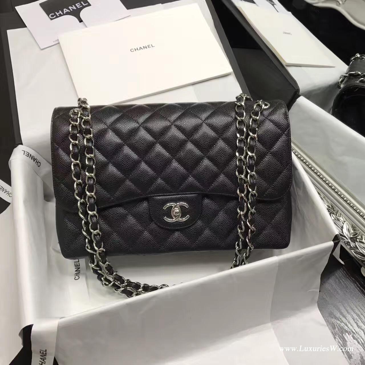 小香Chane Classic Flap bag A58600大號 經典口蓋包 黑色 魚子醬顆粒