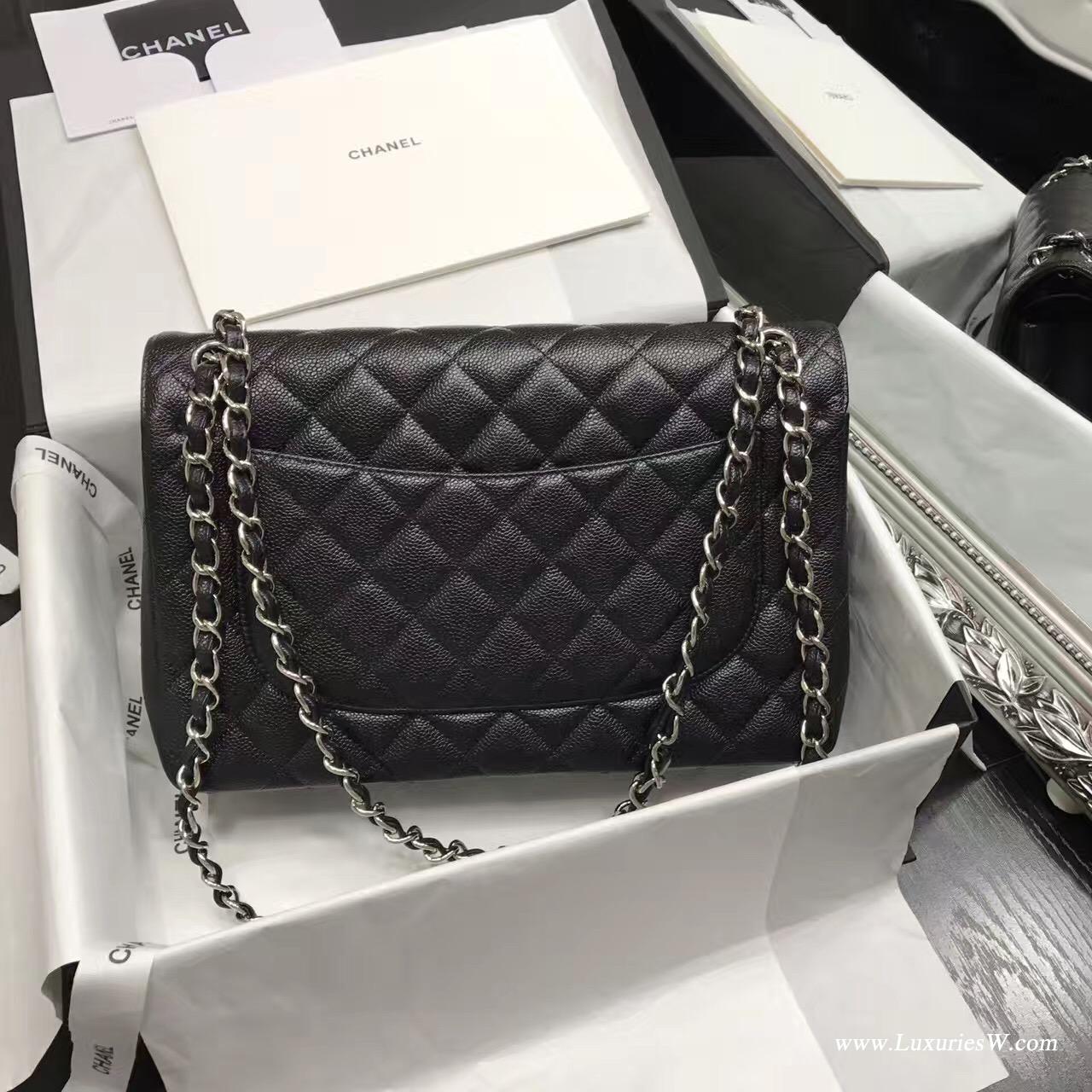 小香Chane Classic Flap bag A58600大號 經典口蓋包 黑色 魚子醬顆粒