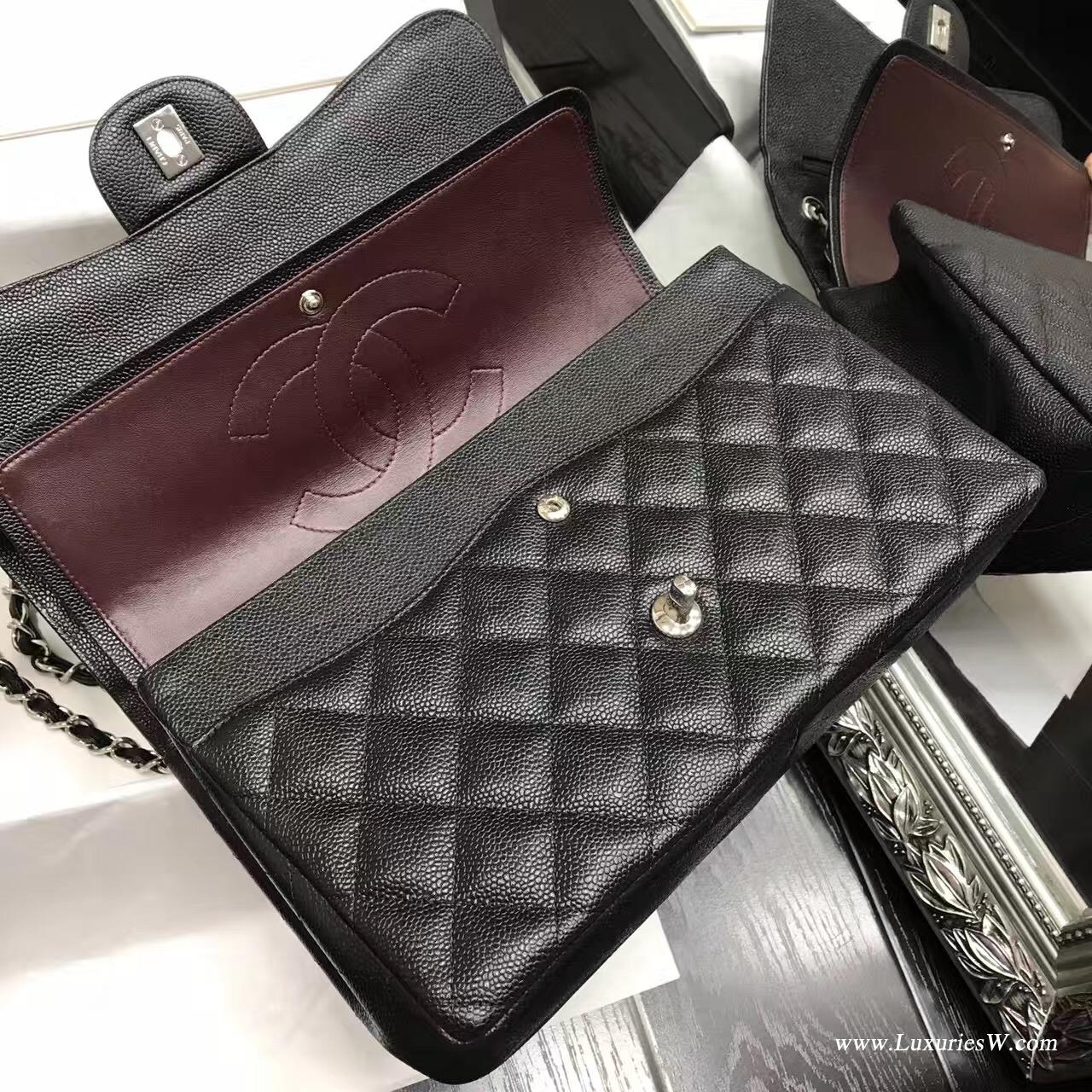 小香Chane Classic Flap bag A58600大號 經典口蓋包 黑色 魚子醬顆粒