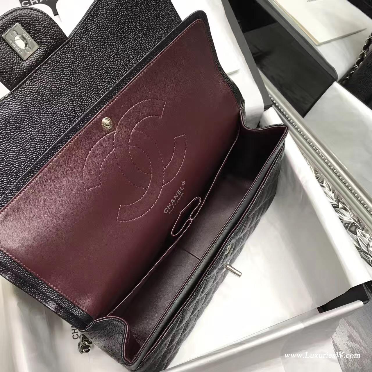 小香Chane Classic Flap bag A58600大號 經典口蓋包 黑色 魚子醬顆粒