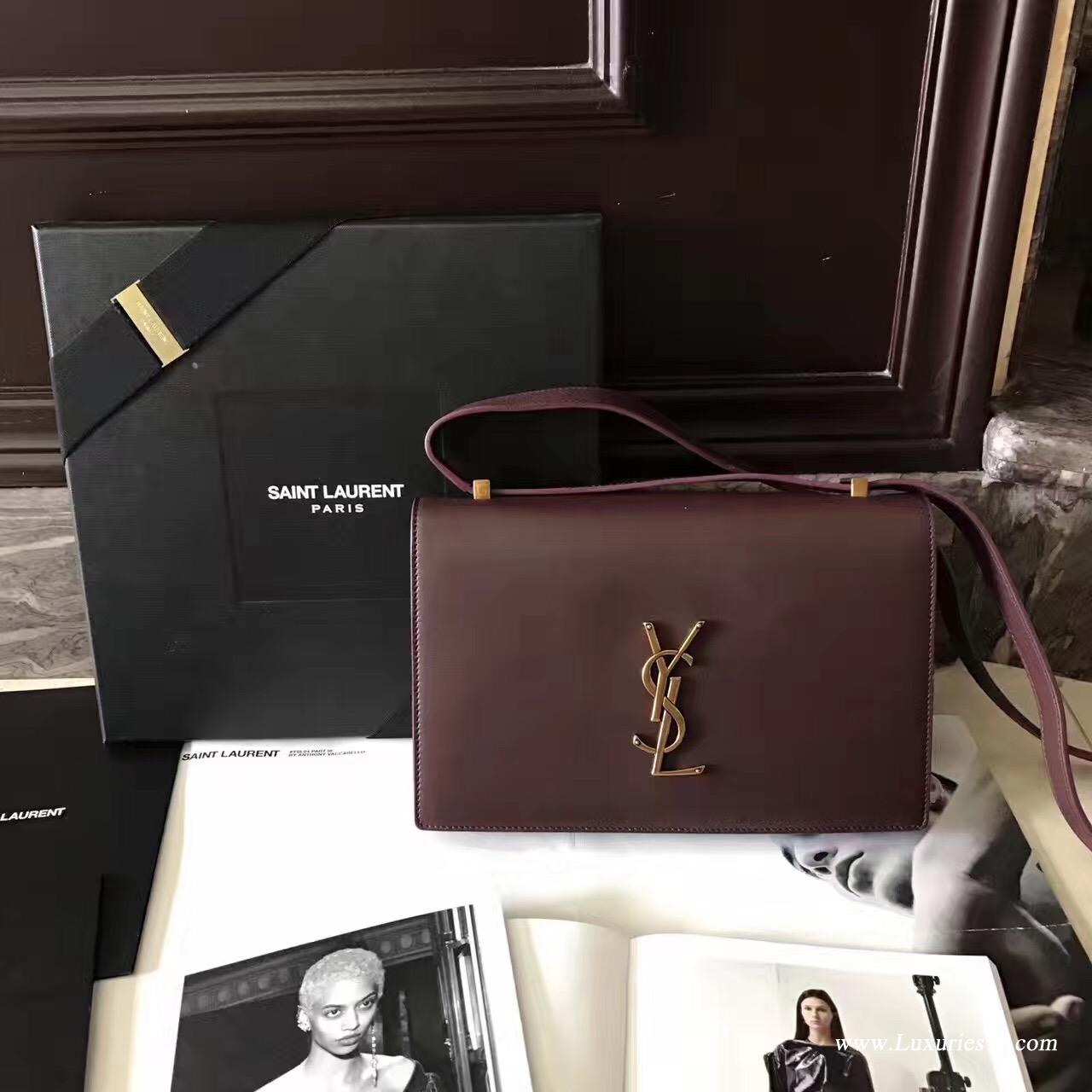 YSL包包 Saint Laurent SMALL DYLAN 酒红色手風琴式皺褶斜挎包