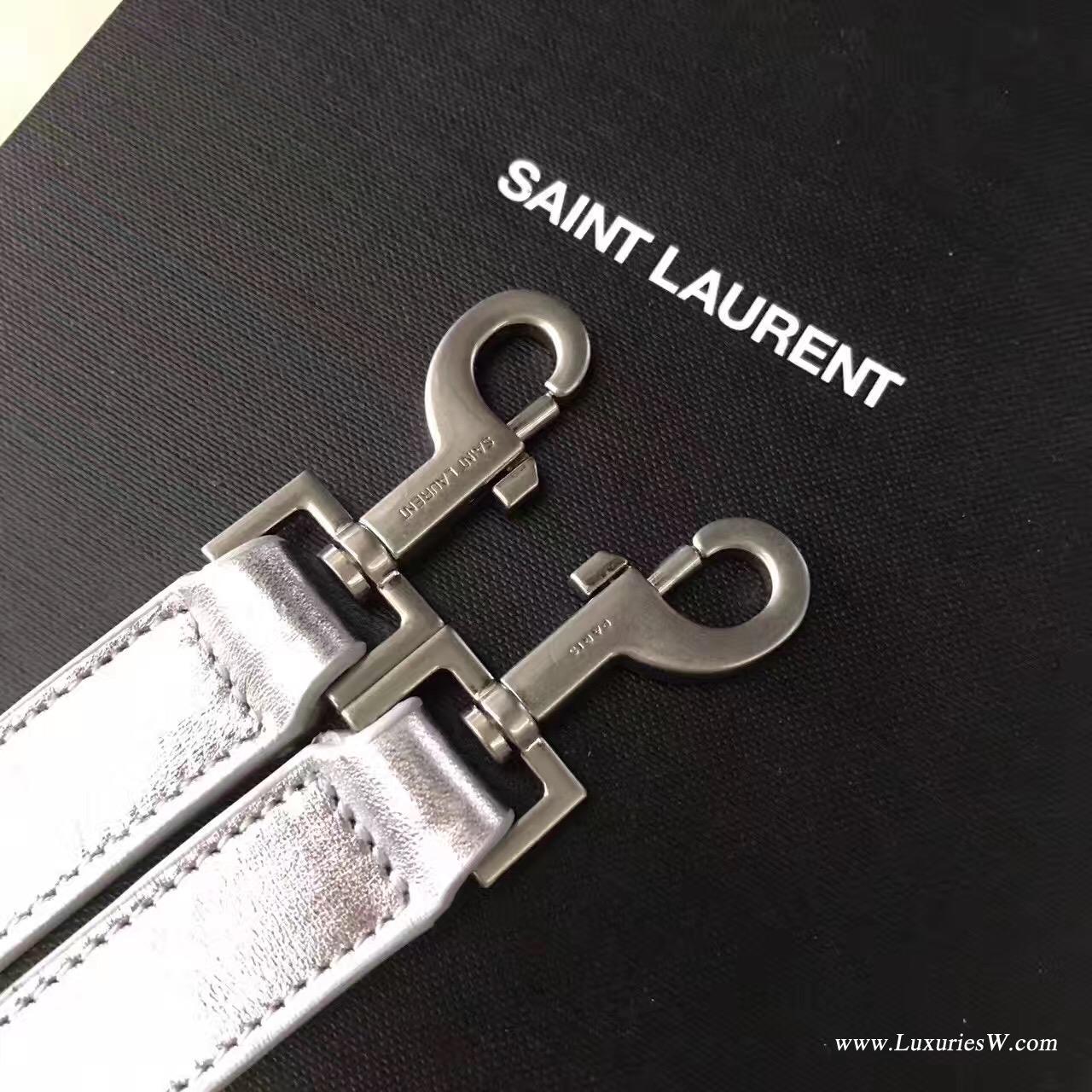 YSL包包 大號sac de jour nano金屬銀SAINT LAURENT標誌真皮手提包