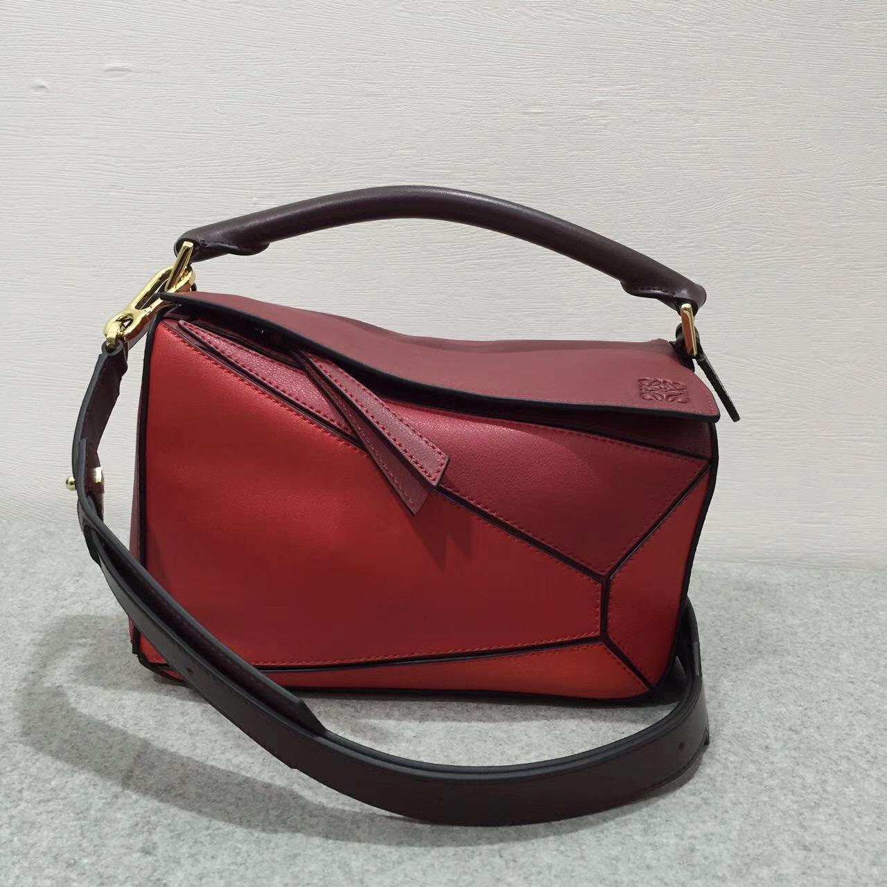 loewe羅意威小牛皮 Puzzle Bag 小號Red Multitone 暗紅色