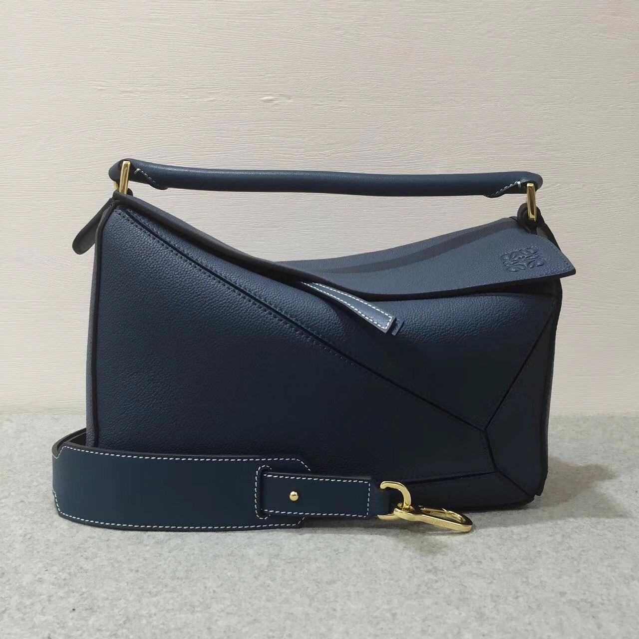 羅意威Loewe 中號 Puzzle Bag 靛蓝色 Soft Grained Calf/Calf